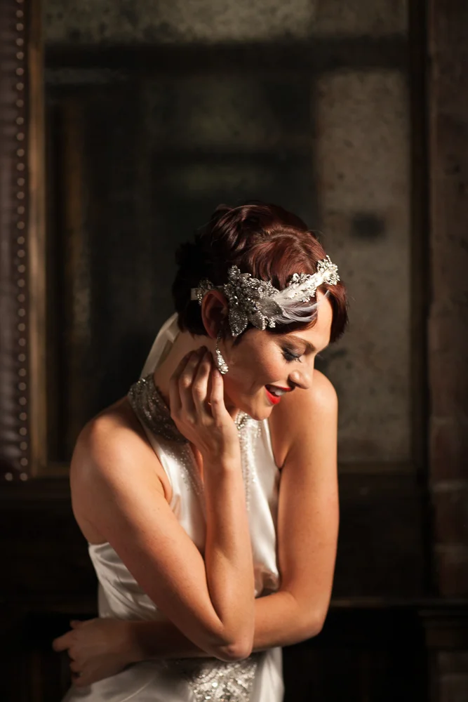 Dramatic Prohibition Wedding Cover Shoot for Today's Bride Photographed by Jennifer Skog.