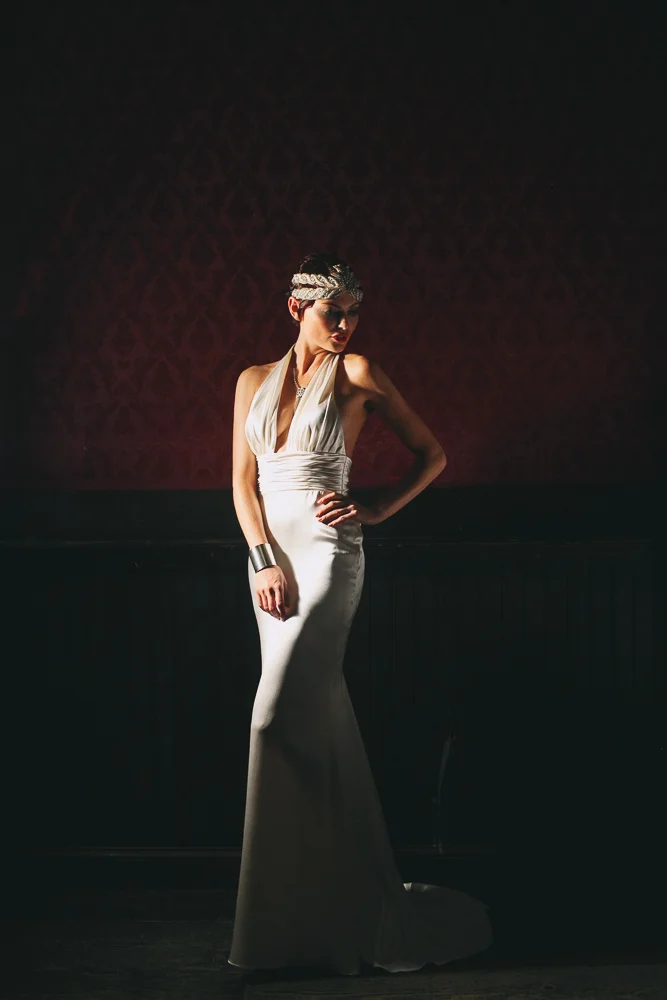 Dramatic Prohibition Wedding Cover Shoot for Today's Bride Photographed by Jennifer Skog.