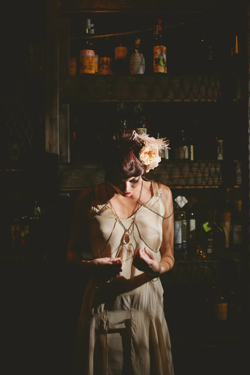 Dramatic Prohibition Wedding Cover Shoot for Today's Bride Photographed by Jennifer Skog.
