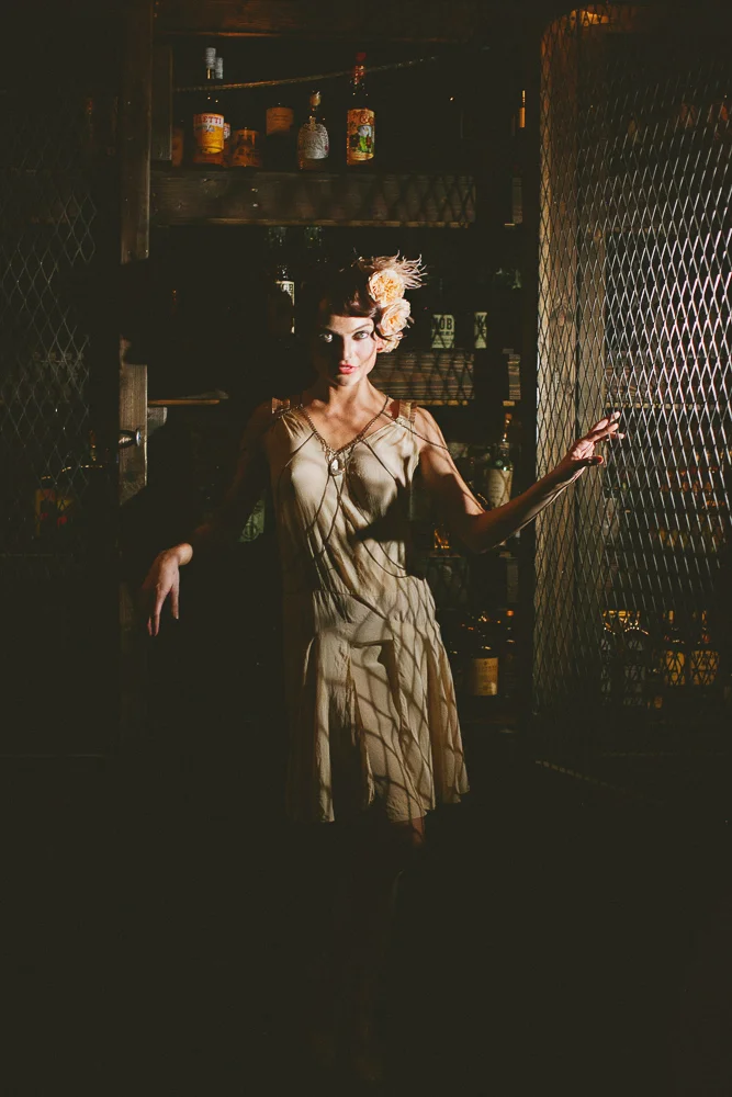 Dramatic Prohibition Wedding Cover Shoot for Today's Bride Photographed by Jennifer Skog.