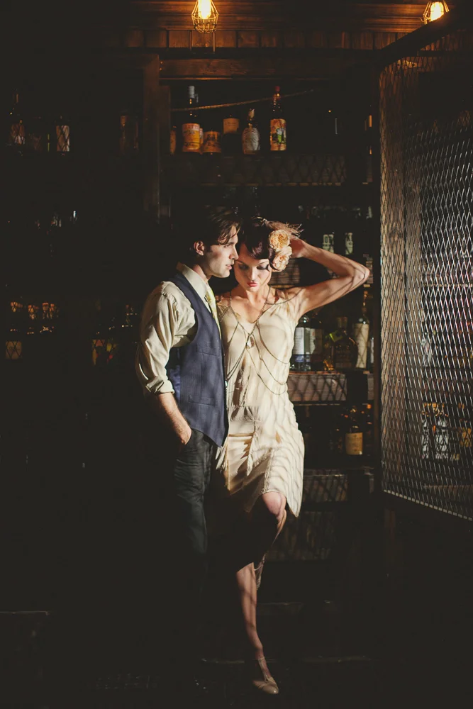 Dramatic Prohibition Wedding Cover Shoot for Today's Bride Photographed by Jennifer Skog.