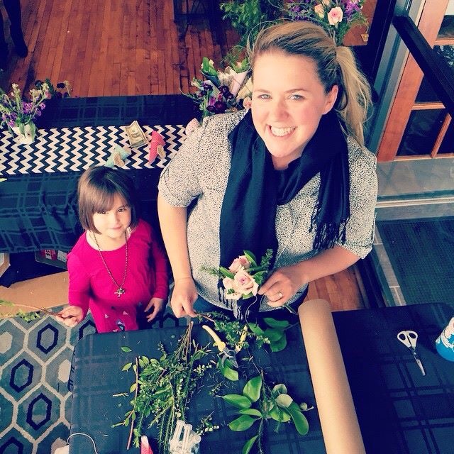 My shop assistant Elle, we were working on a little sprig greenery crown for her. 