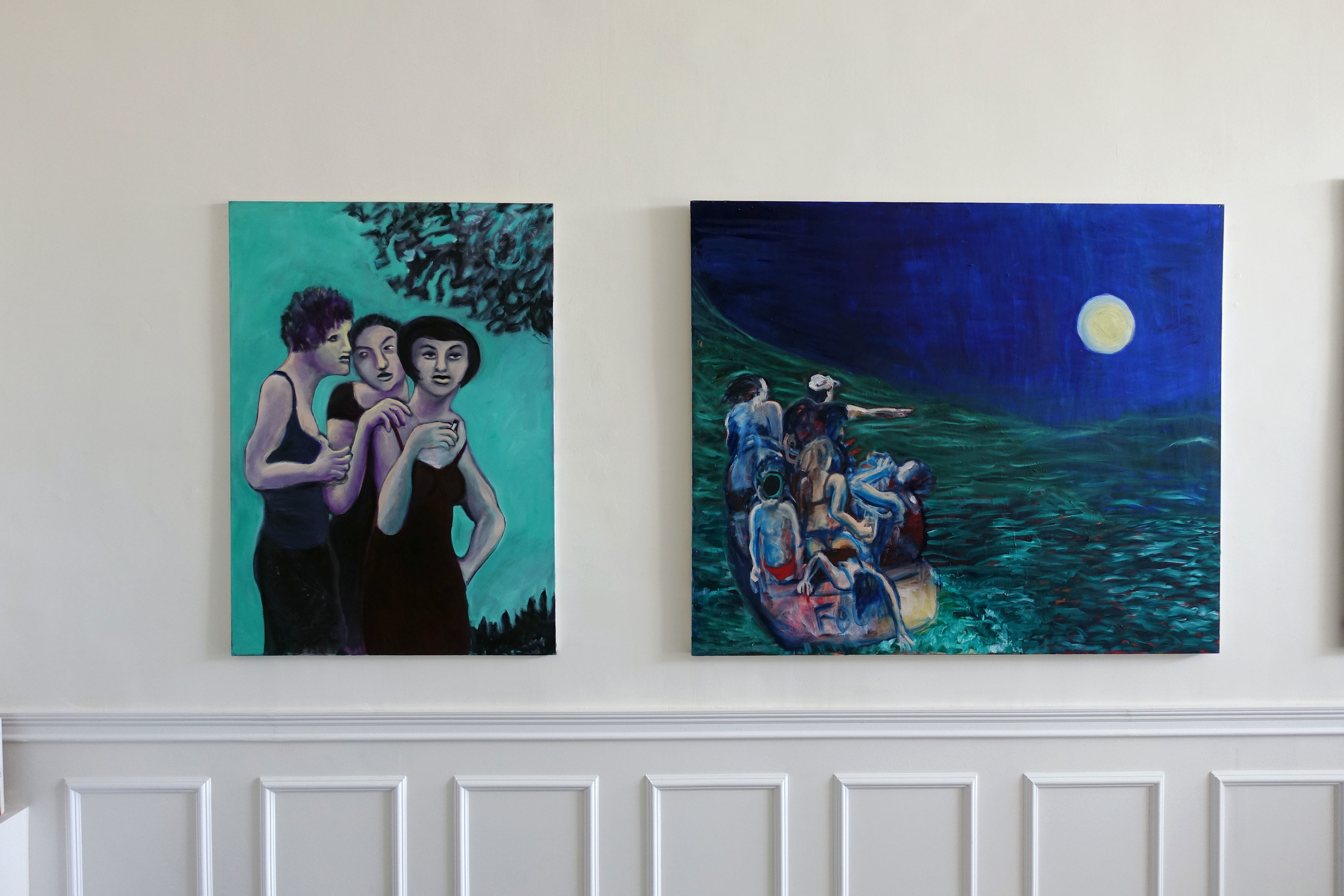 (left) THE THREE 47 x 36in Oil on canvas (right) AT SEA 48 x 60in Oil on canvas