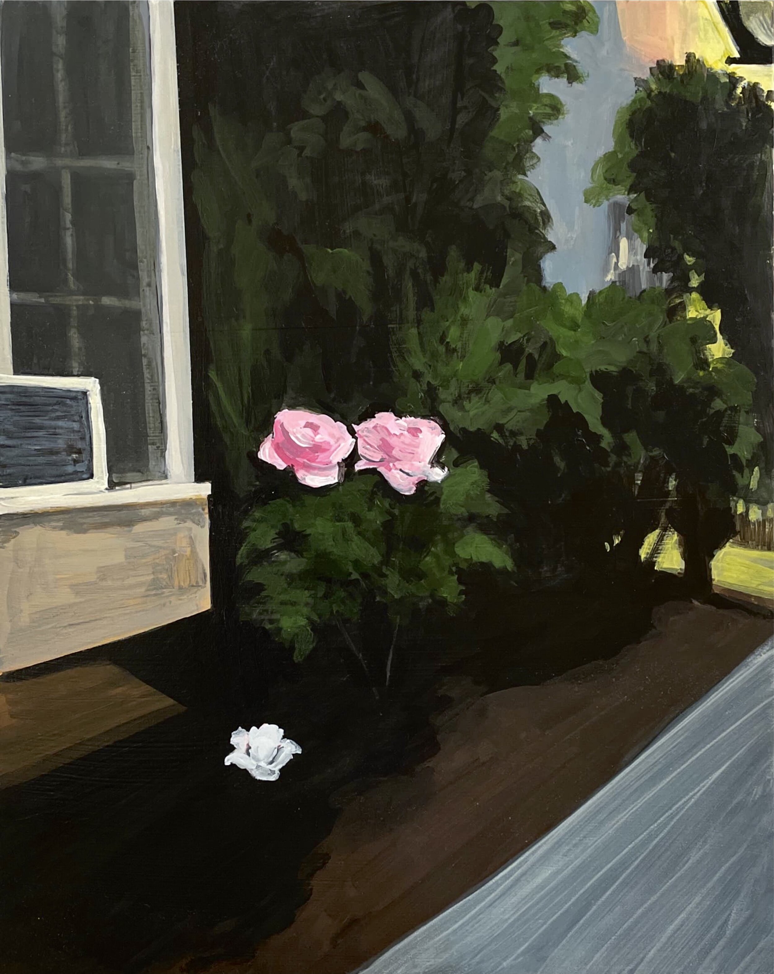 Three Roses Outside My Apartment at Night_2021_Acrylic on Panel_11x14_$1900.jpg