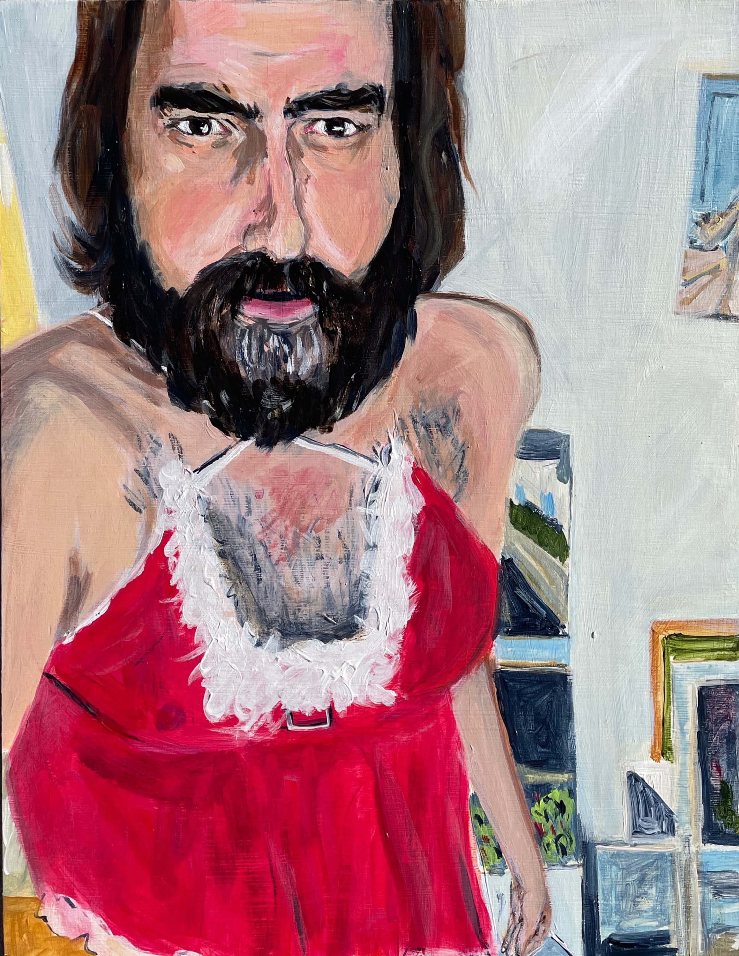 Self Portrait in Mrs. Claus Lingerie_2021_Acrylic on Panel_11x14_$1800.jpg