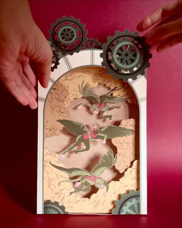 Just a little Oz-ian shadow box scene I illustrated and made for @cricut_sgmy this month. Pink does go good with green 💚🩷 It was nice to be able to scratch my theatre, set, window display, crafting itch. :) who else is excited for @wickedmovie ?! ?