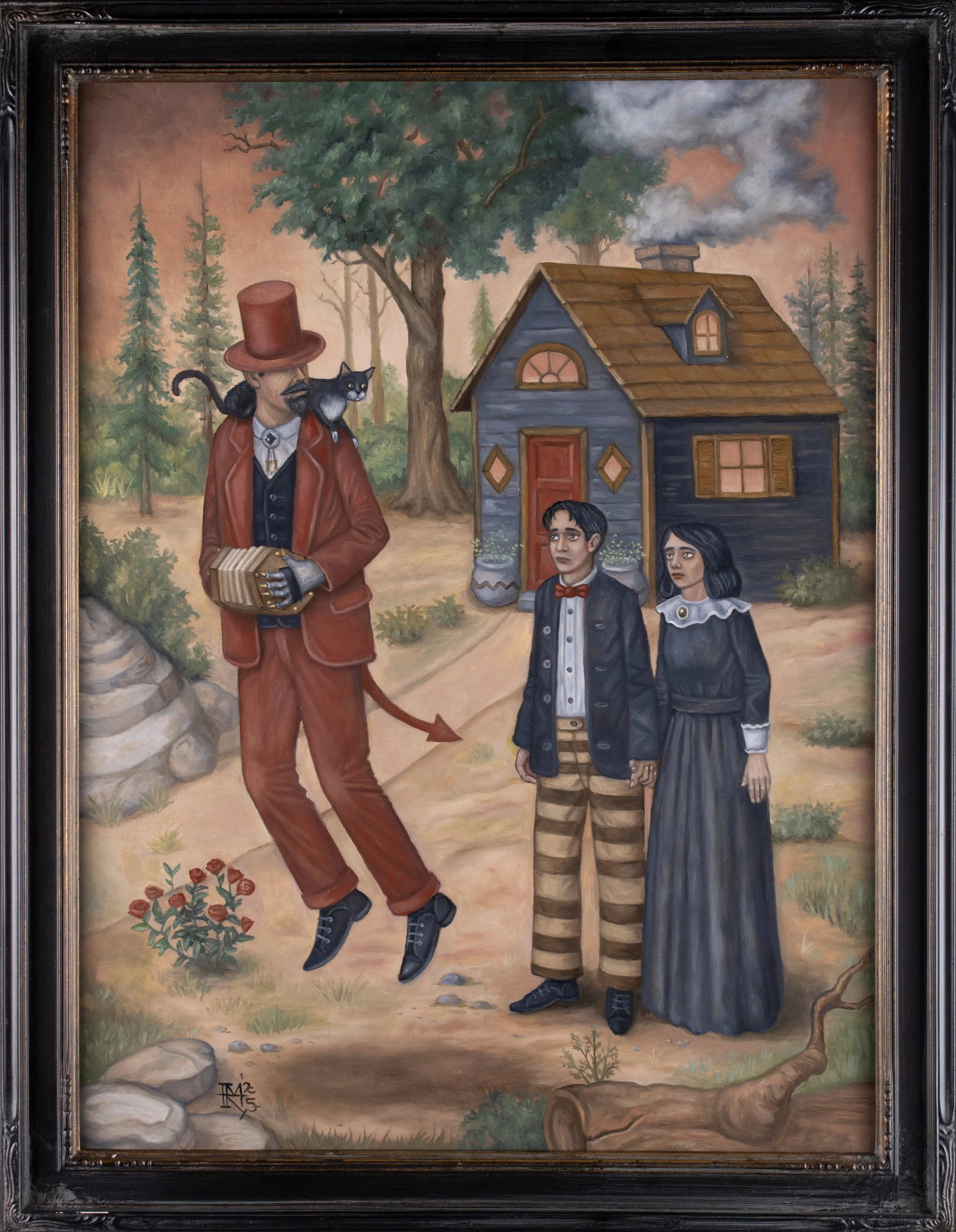 A framed detail from the "Summoner's Departure", an Oil painting my Mark Rogers