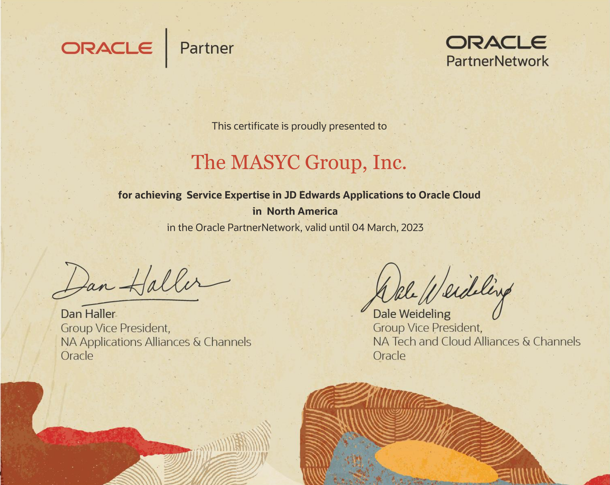 The MASYC Group, Inc. has achieved Service Expertise: Implement or Manage Oracle Cloud