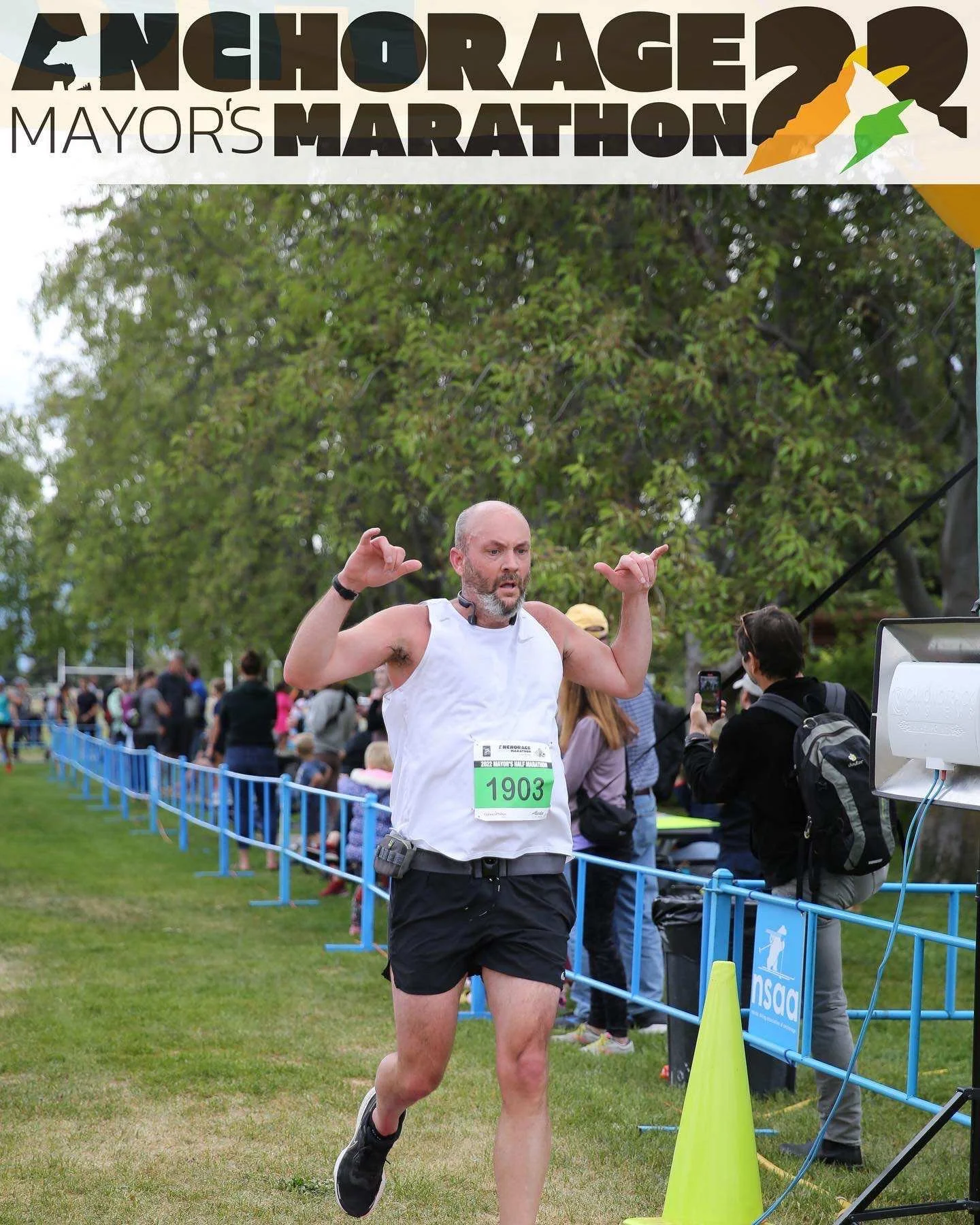 Gordon finishing the UAA Mayors Marathon