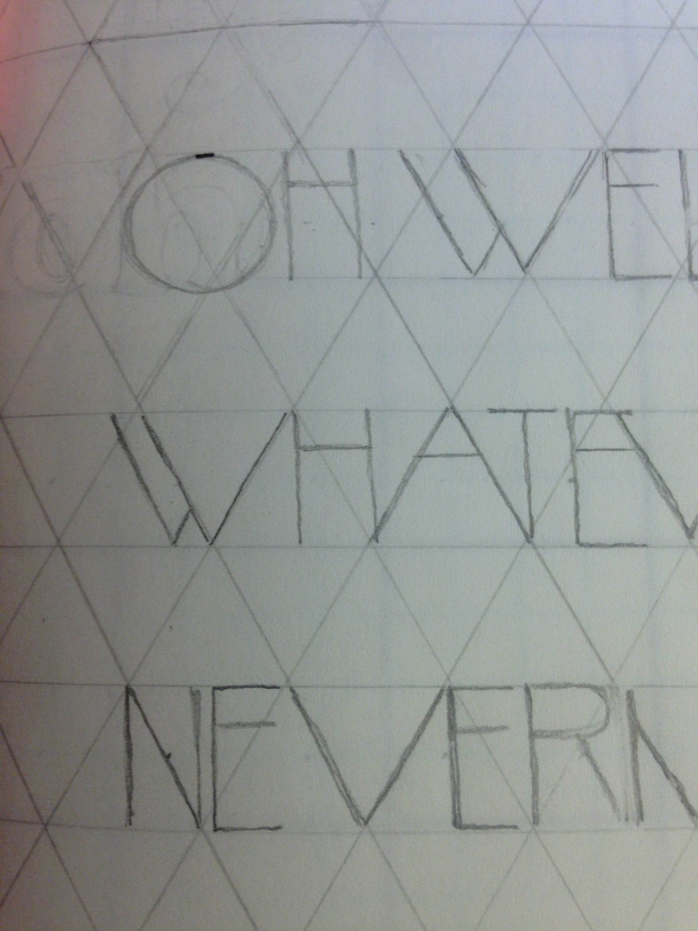  so I sketch out the letters and love how the "A"&nbsp;and "V" fall perfectly into the equilateral triangles. Happy accidents. Oh - and if you're wondering how to make a triangular grid like this, use a 60° angle, lines equidistant apart. 