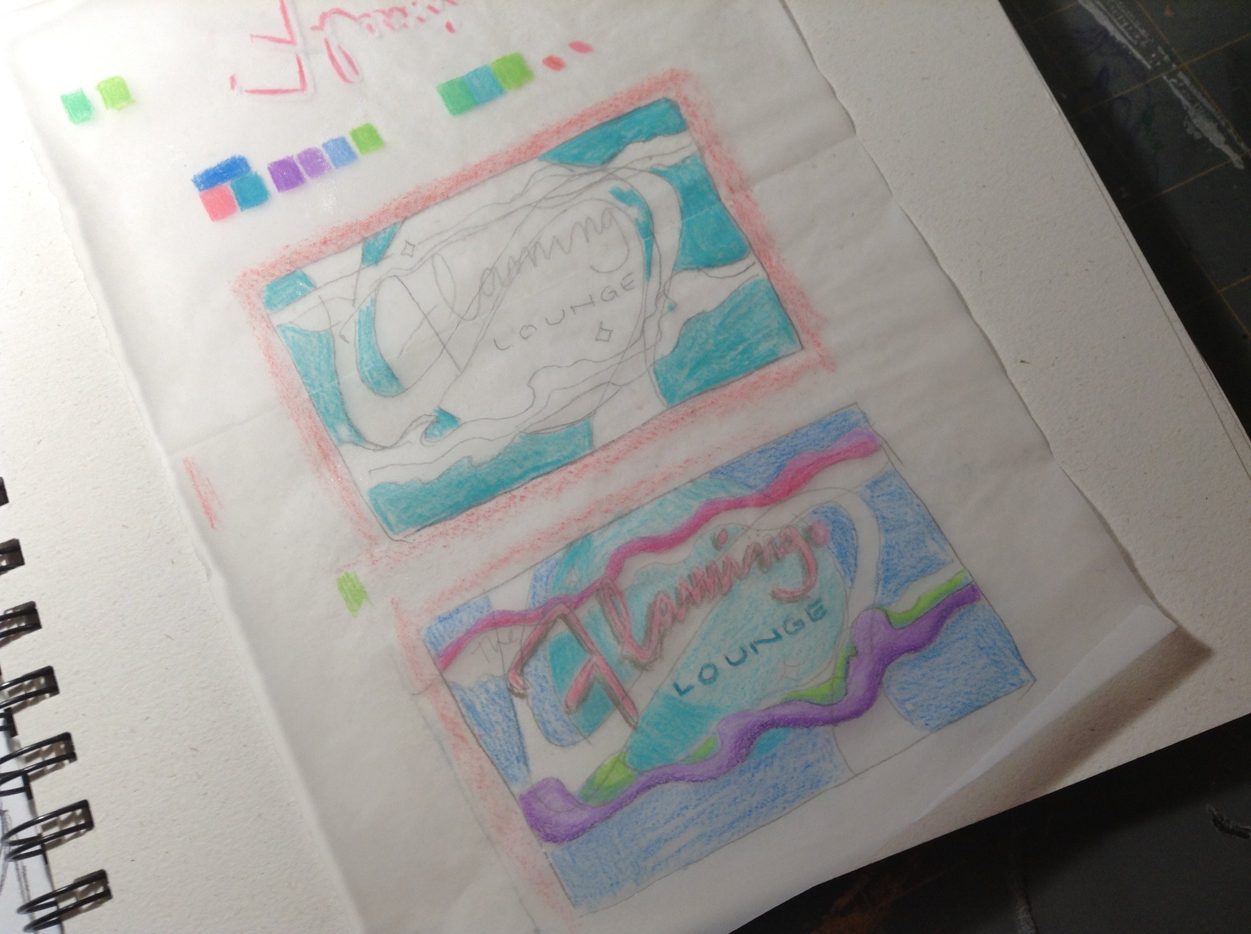  I used colored pencil on tracing paper over a thumbnail sketch to test color combos. 