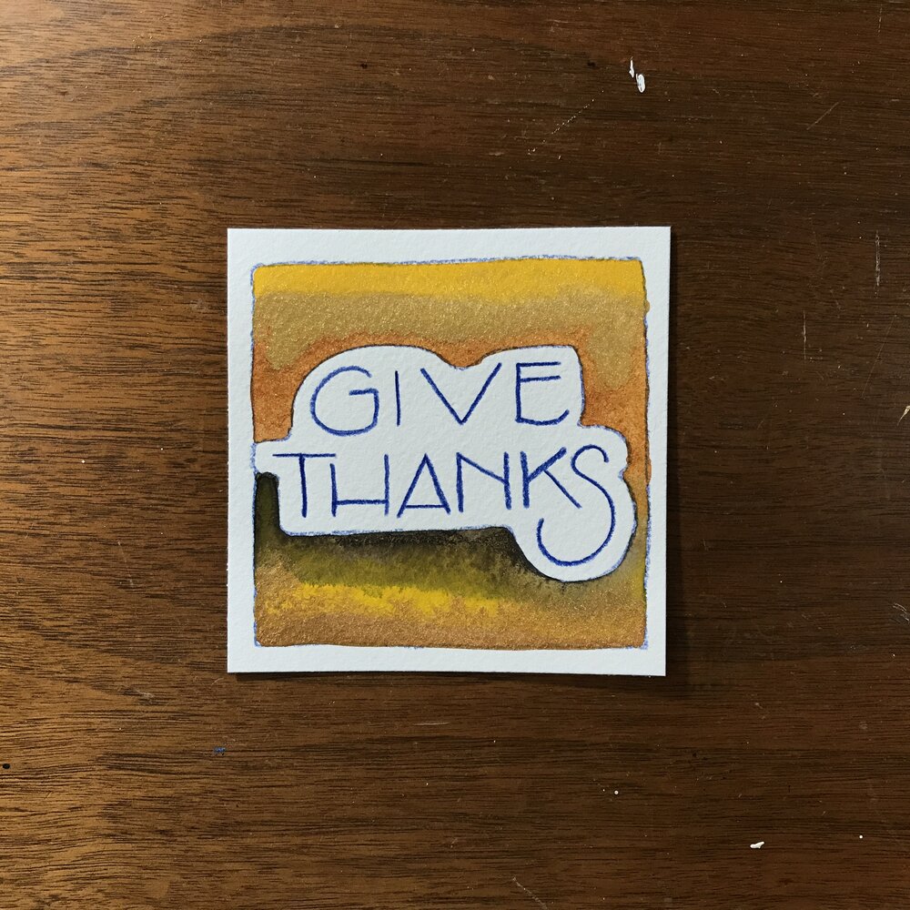 Thanksgiving homemade card Give Thanks Gold paint