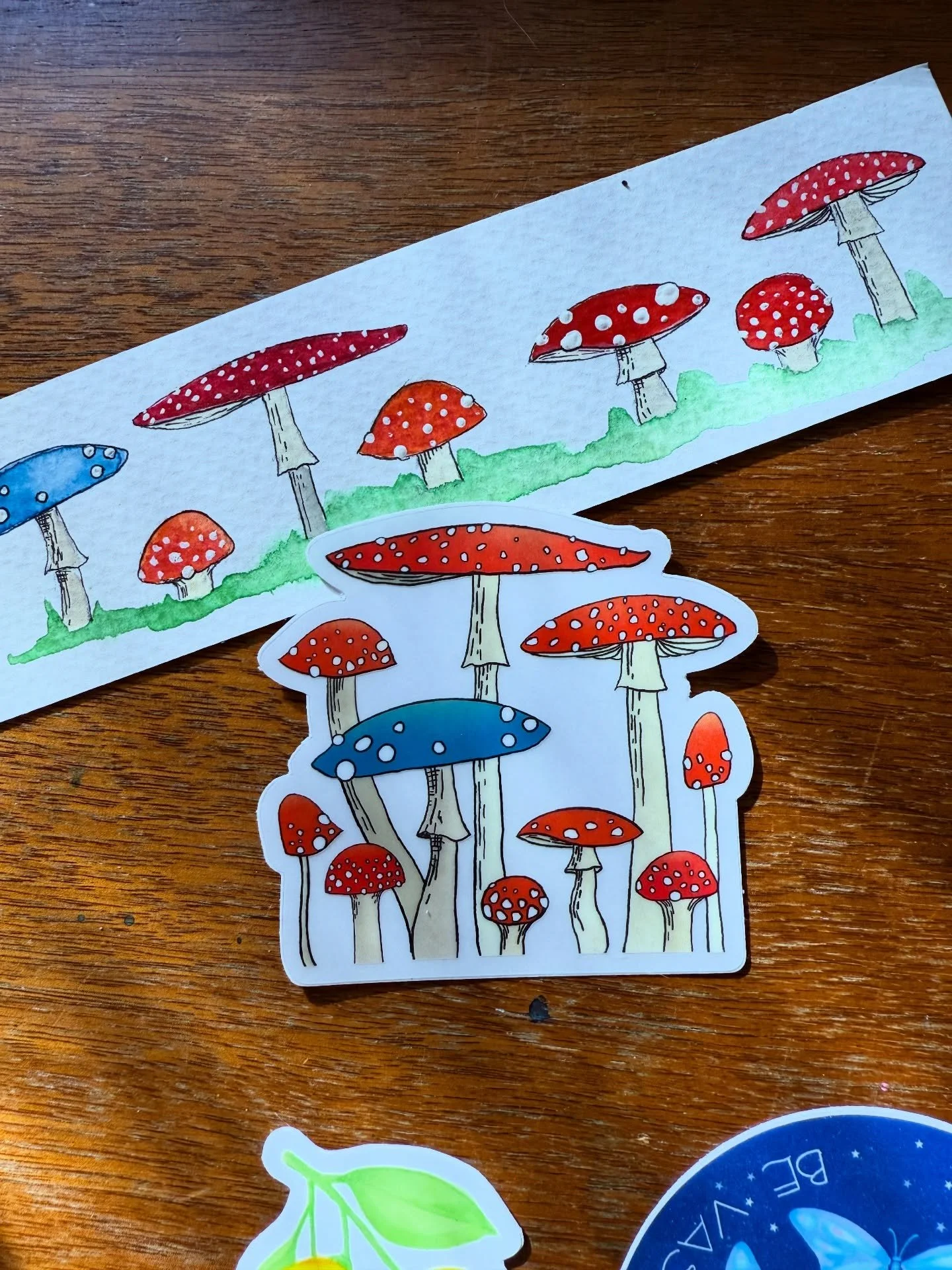 The ART and the STICKER. See the original painting and artwork that I transformed into stickers! 🐝🍄🍋🐟🐞🦋
DECEMBER SPECIAL: FREE TEMPORARY TATTOO WITH EVERY STICKER ORDER 
-while supplies last!! See follow up post for details. 
NordenHaus.etsy.co