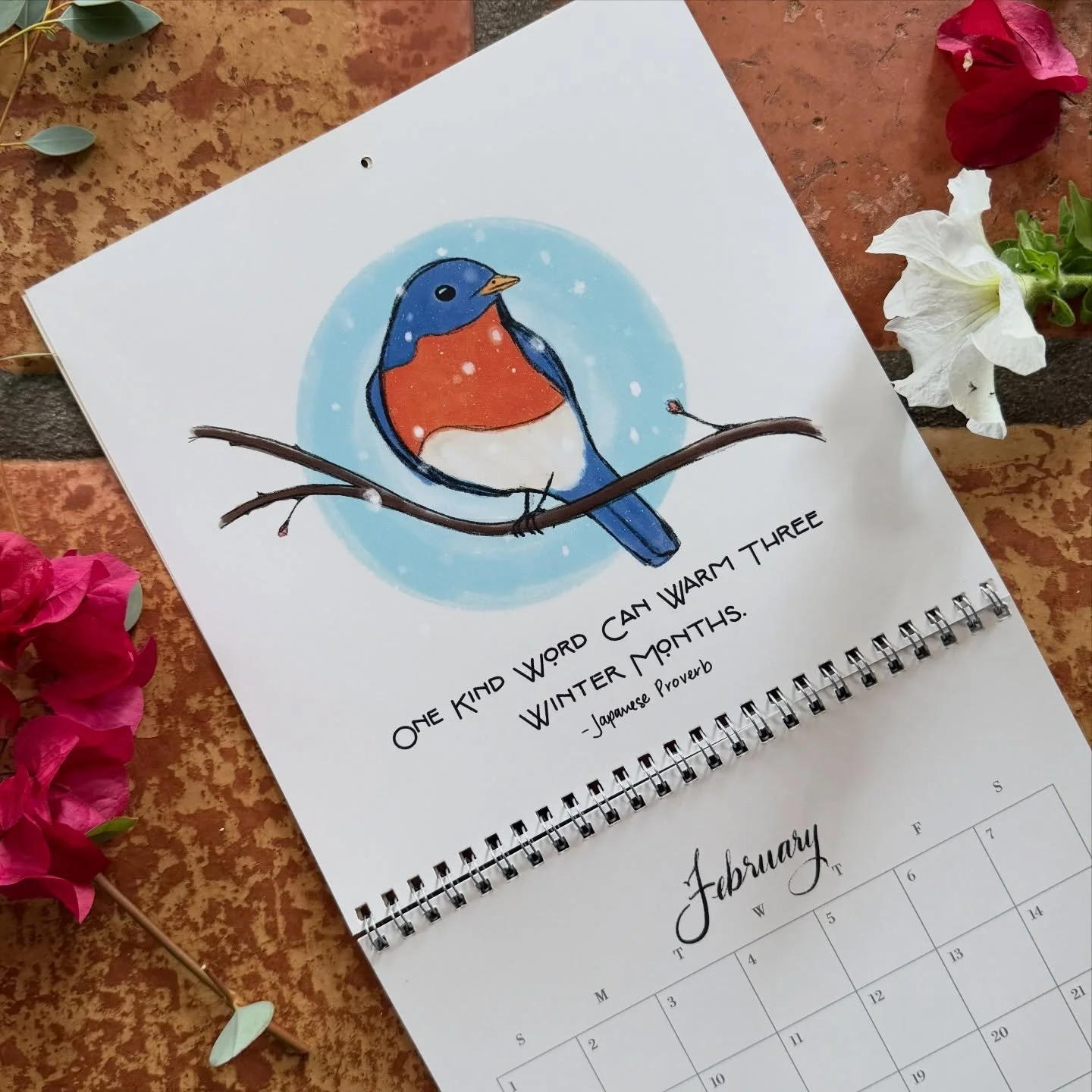 February&rsquo; bird is a Bluebird in the snow, inspired by what the ski bums call a &ldquo;bluebird day,&rdquo; when the snow is perfect powder and skies are blue. It&rsquo;s been a while since I&rsquo;ve been skiing but here&rsquo;s to bluebird day