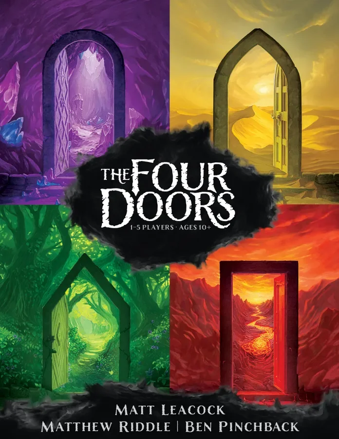 The cover of the published game. It shows four doors in a grid with the title "The Four Doors" superimposed in the center.