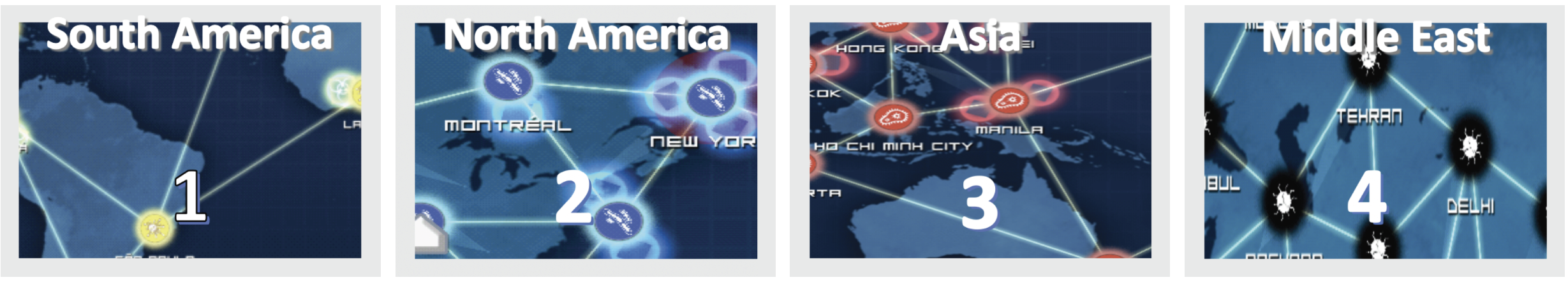Four location cards from the original submission for Pandemic: The Card Game