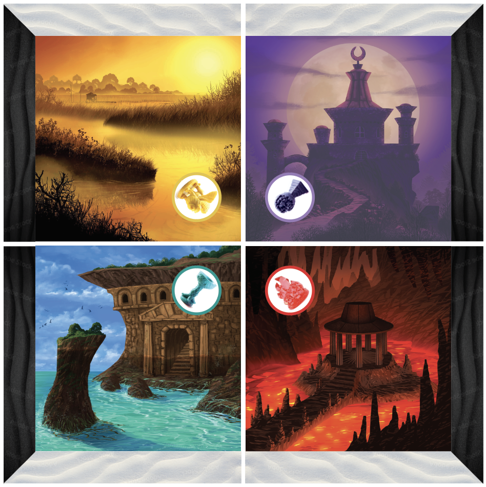 Four locations from The Forbidden Island Card Game