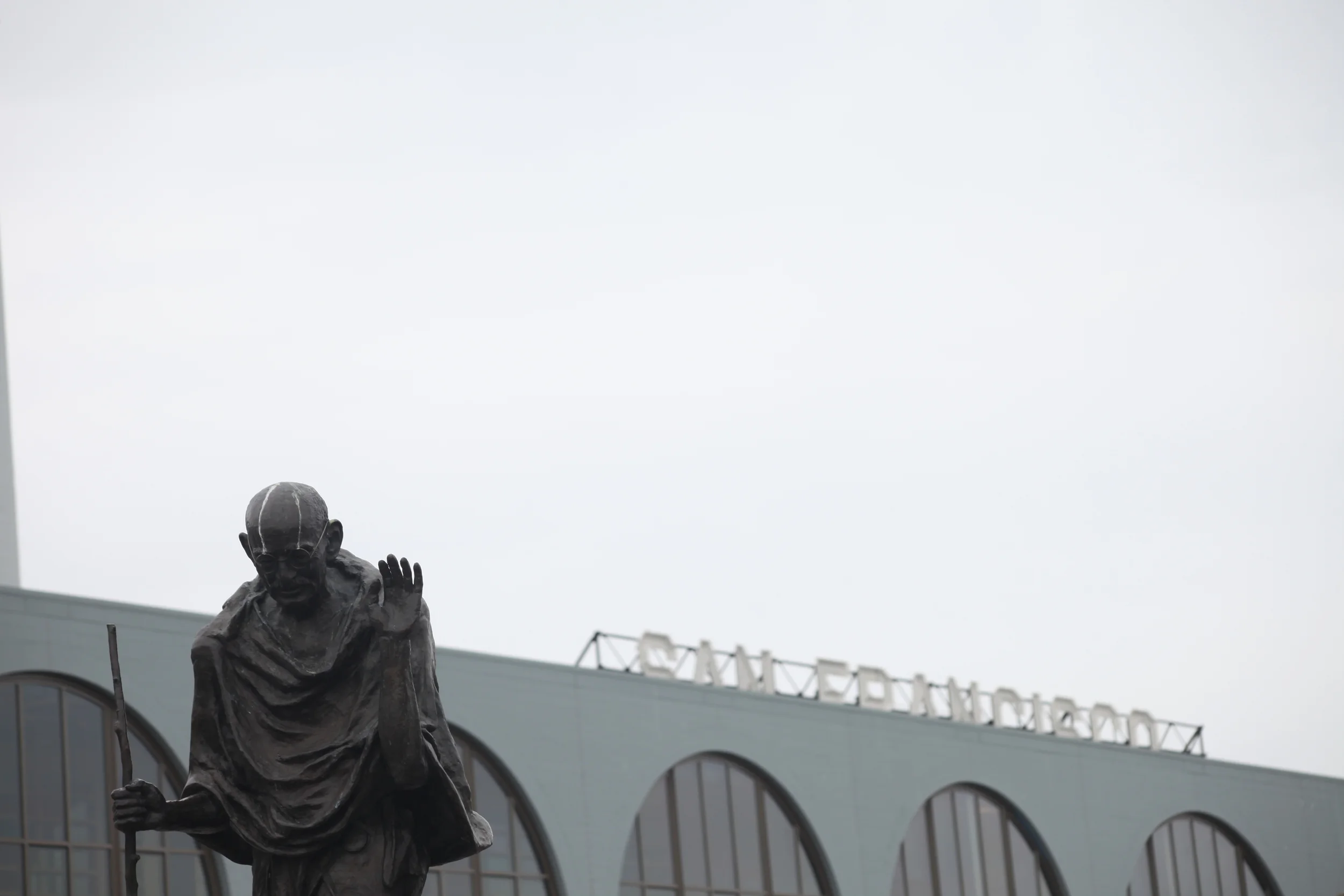 gandhi statue at ferry building, san francisco, california, usa