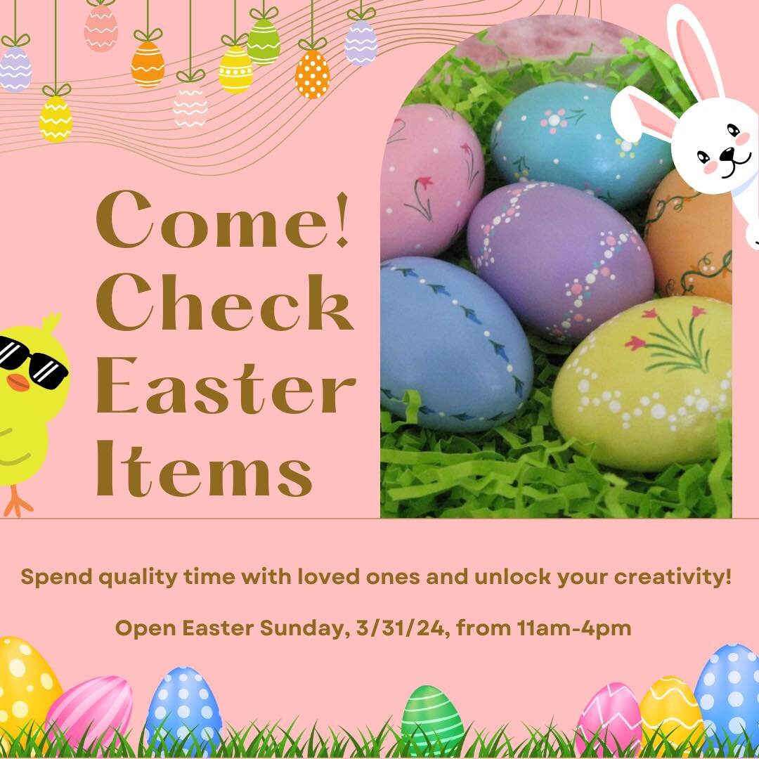 🌷🐣 Hop into the Easter spirit with a splash of color at Paint Away! 🎨✨ Embrace your creativity and paint your very own ceramic masterpiece this Easter season. 🐰🎉 Whether it's a cute bunny figurine or a vibrant Easter egg, there's something for e