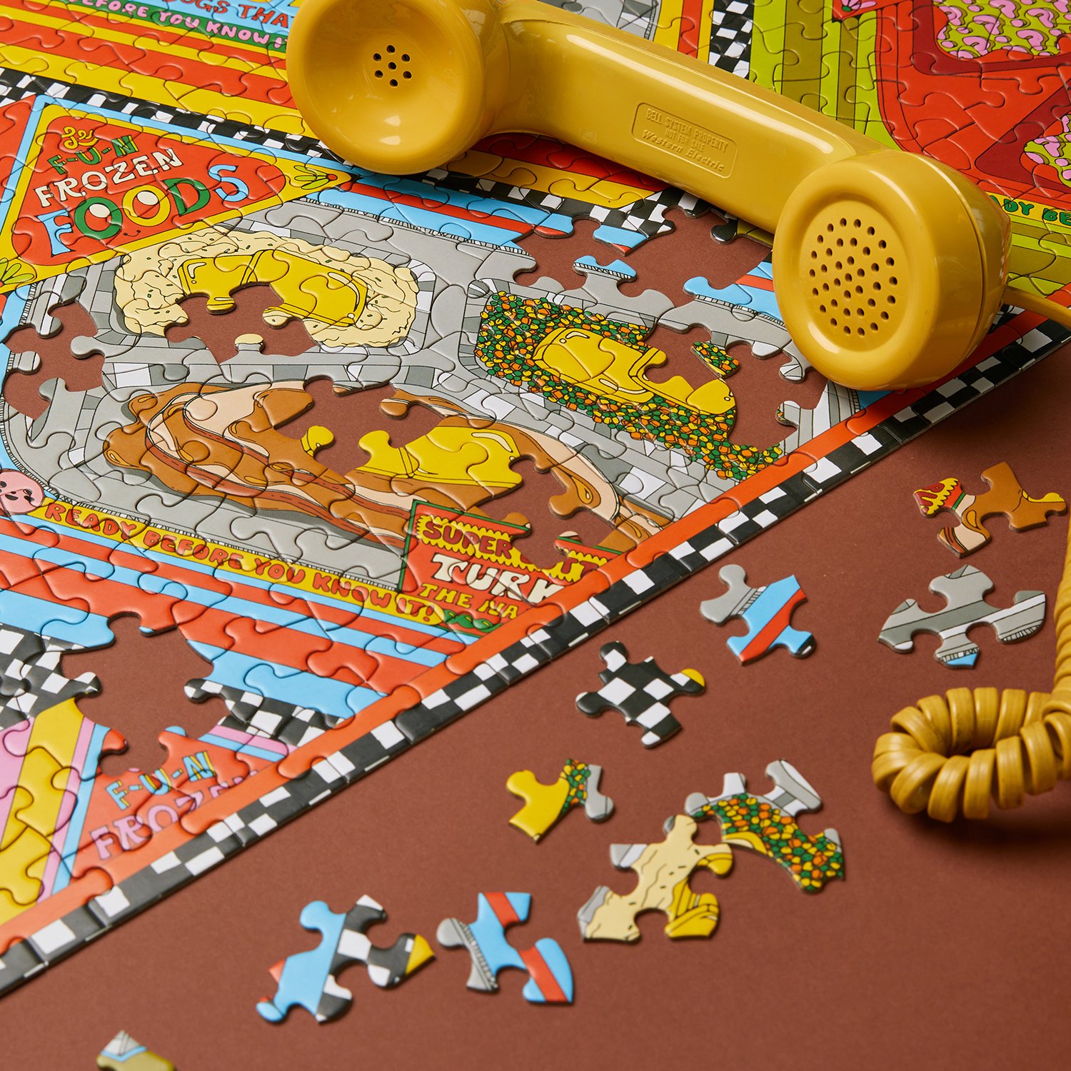  Detail shot of “TV Dinner” 1,000 piece puzzle, 2023. Images courtesy of Alistair Matthews &amp; Le Puzz. 