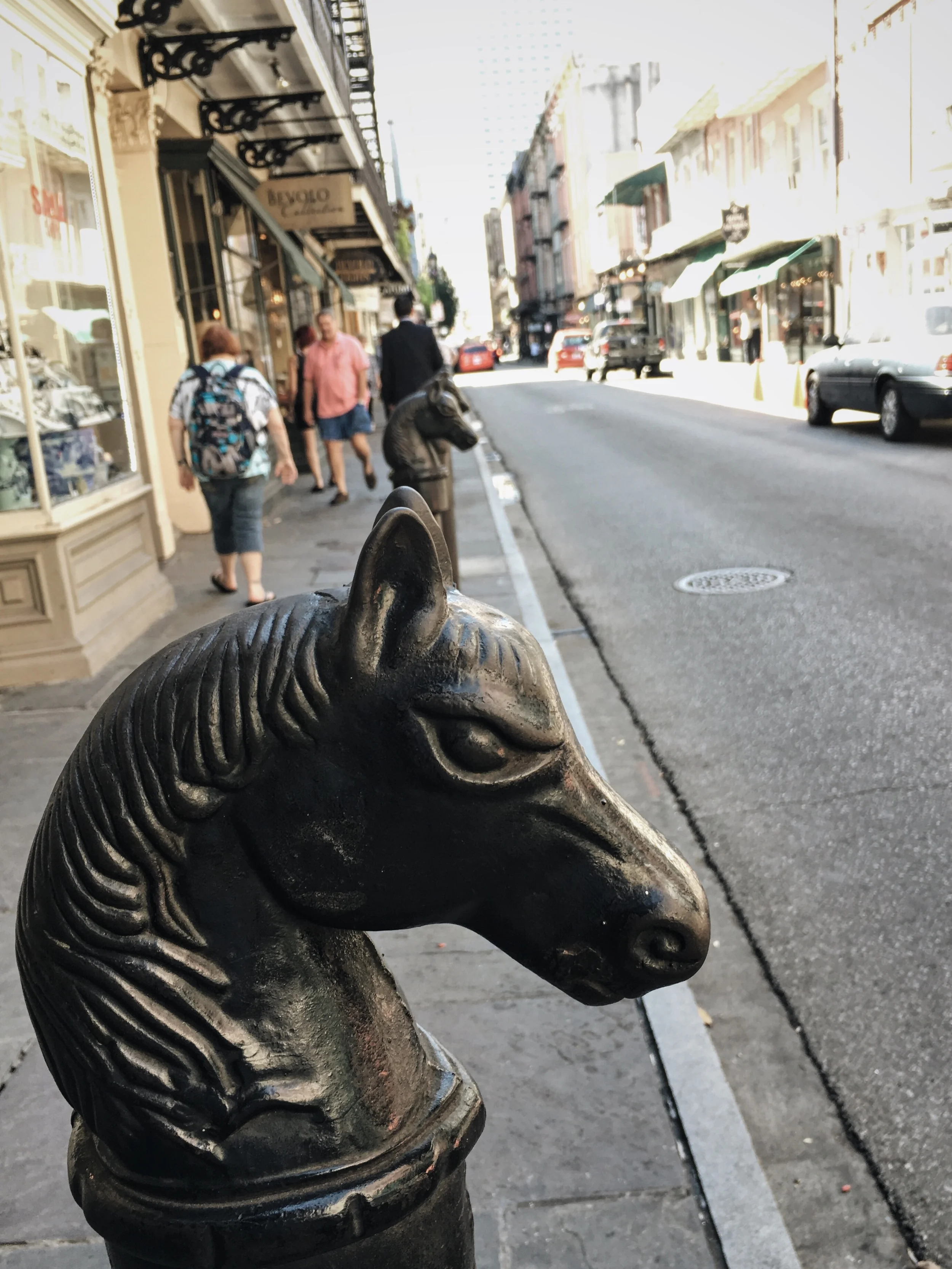 Horse head posts like this one lined the streets of the French Quarter. They were used to hold horses a long time back.