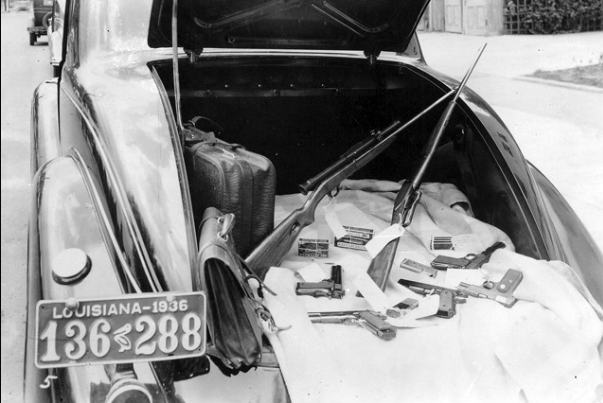 Firearms found at the apt. and in the Hunter's Plymouth - FBI photo