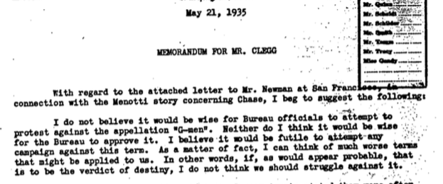 (click to enlarge) Nathan's memo pondering the use of the G-Man appellation...