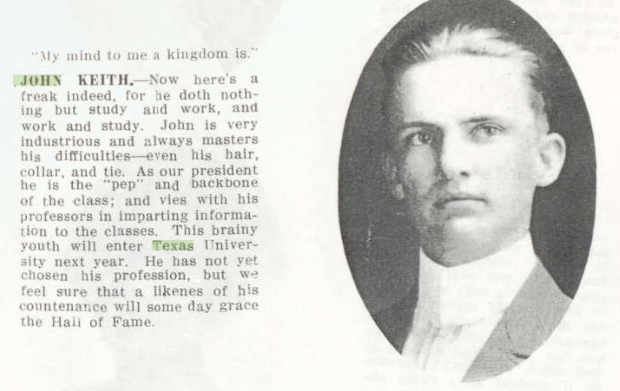 John M. Keith as a senior at Dublin High, Dublin, Texas