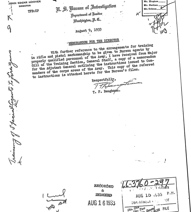 This 1933 memo from "Frank" Baughman reveals in no uncertain terms, the original relationship between the U. S. Army and the FBI. 