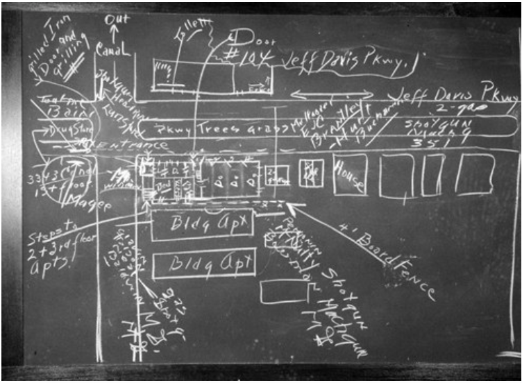 The arrest plan for Karpis as drawn by SAC Earl Connelley, FBI (courtesy FBI)