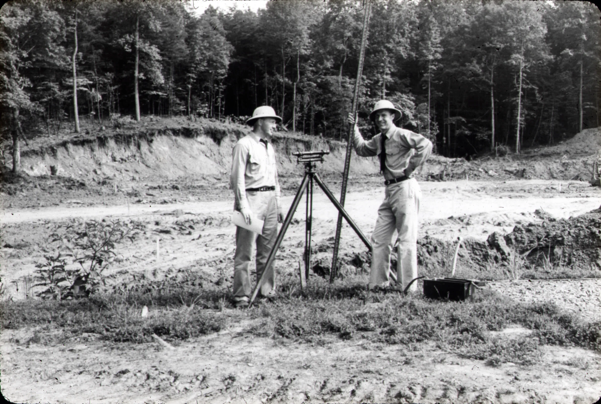 "Hank" Sloan and SA Bill Espey during construction of the firearms ranges, early FBI Academy circa 1940. Courtesy Sloan family.&nbsp;