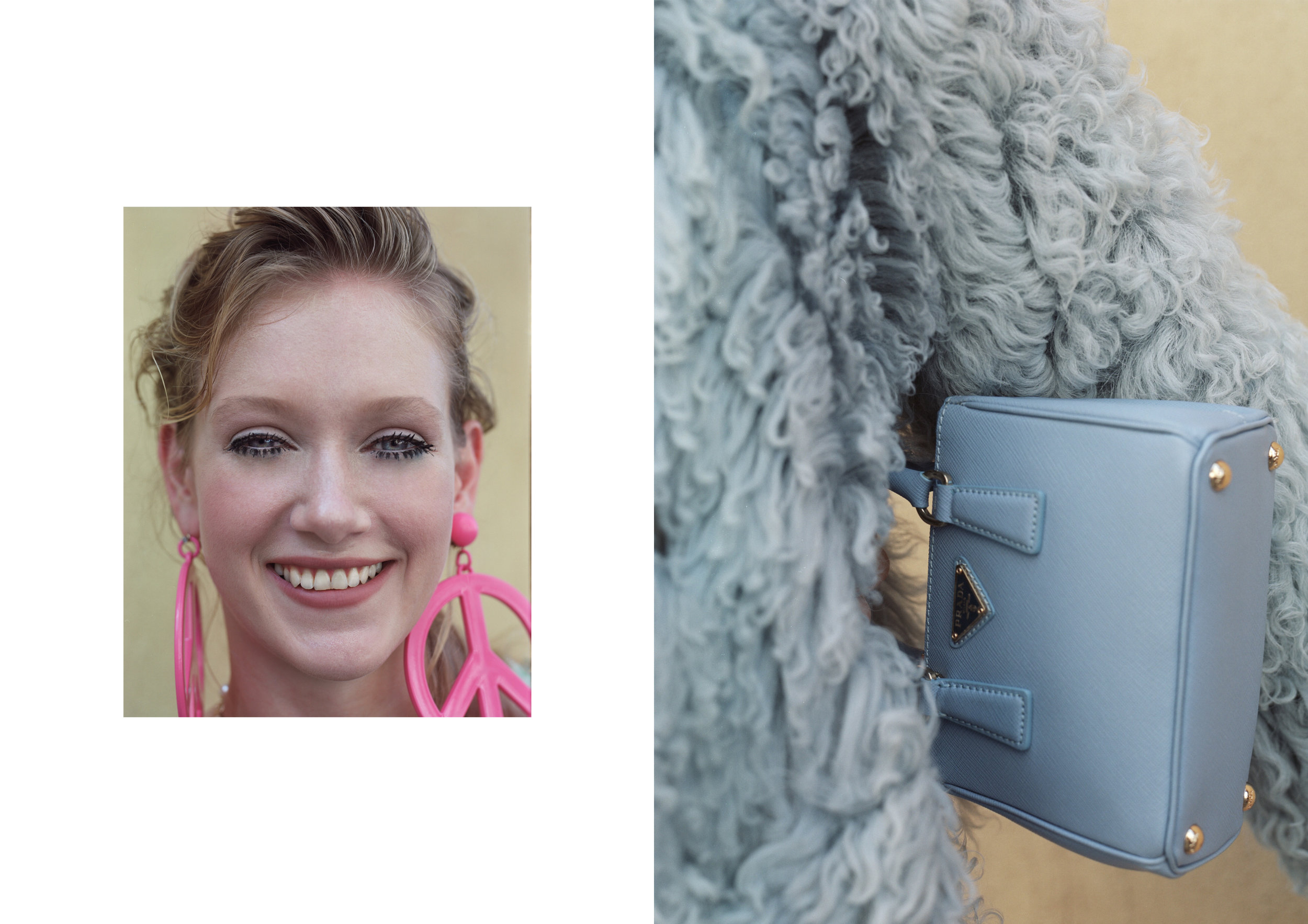 earrings MOSCHINO, fur GUCCI, bag PRADA