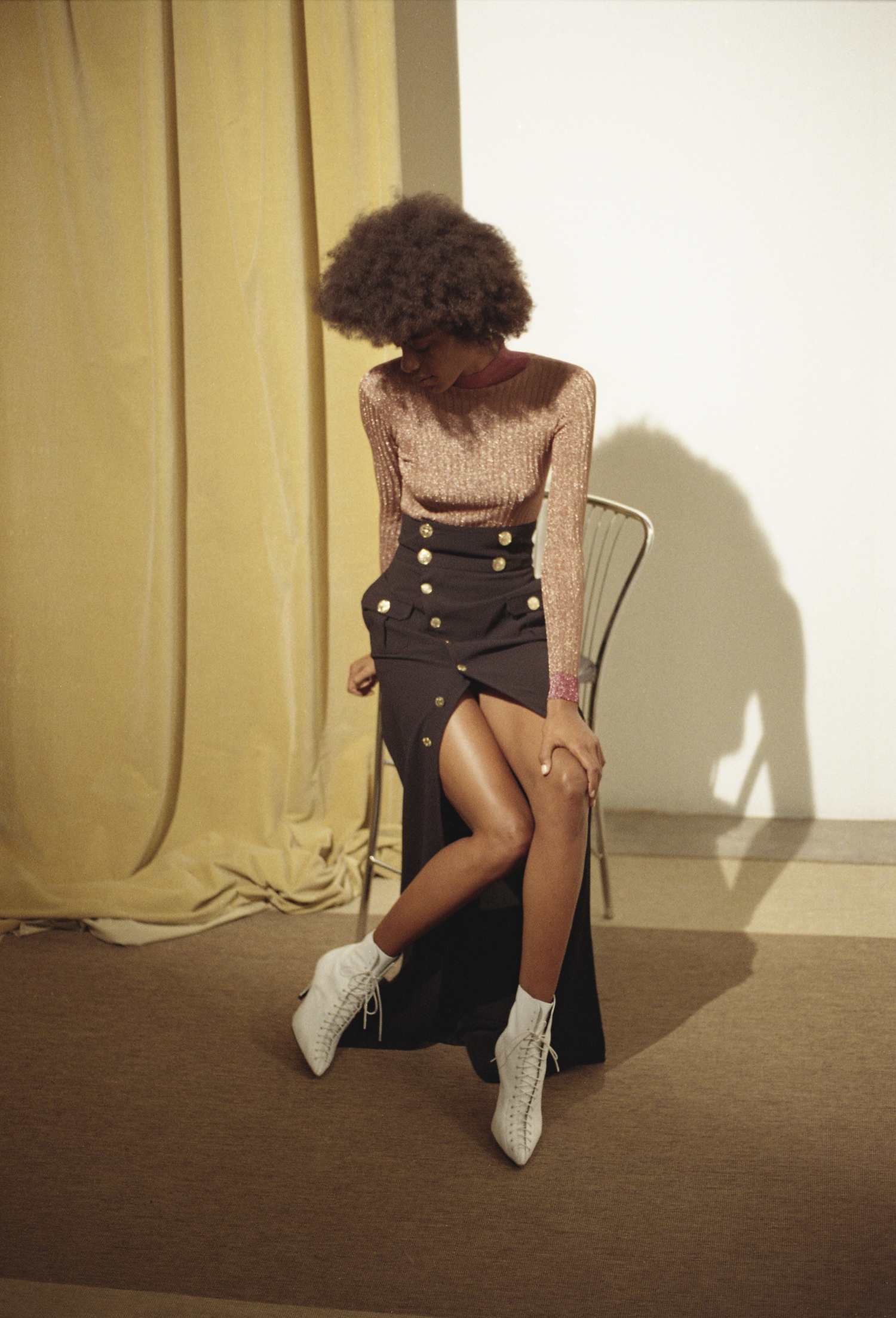 turtleneck top TWISTY, skirt ELISABETTA FRANCHI, shoes JOHN GALLIANO