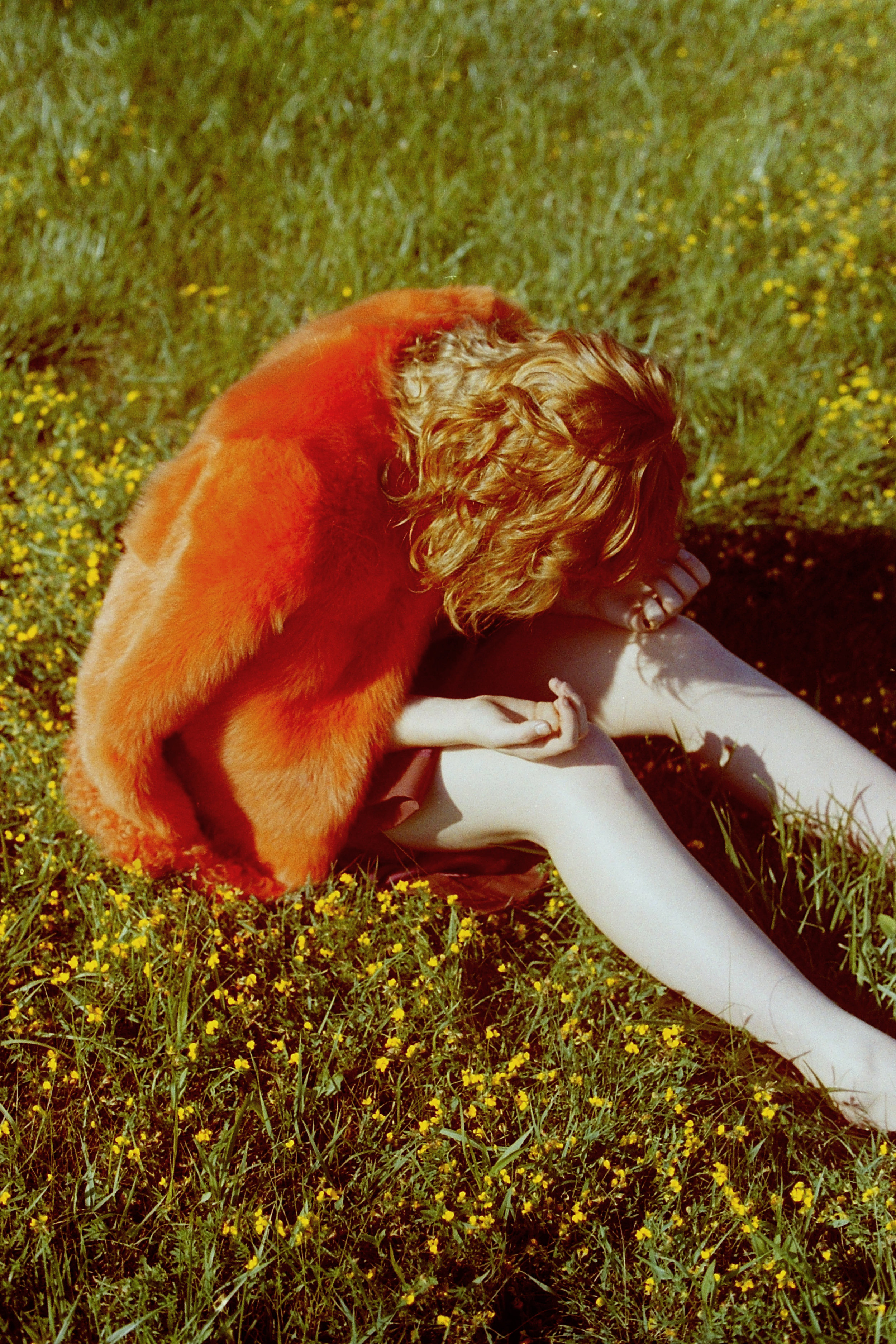 orange fur jacket PALOMA BARCELO , maroon dress SCHAI , shoes NICHOLAS K , ear cuffs DAISY DION