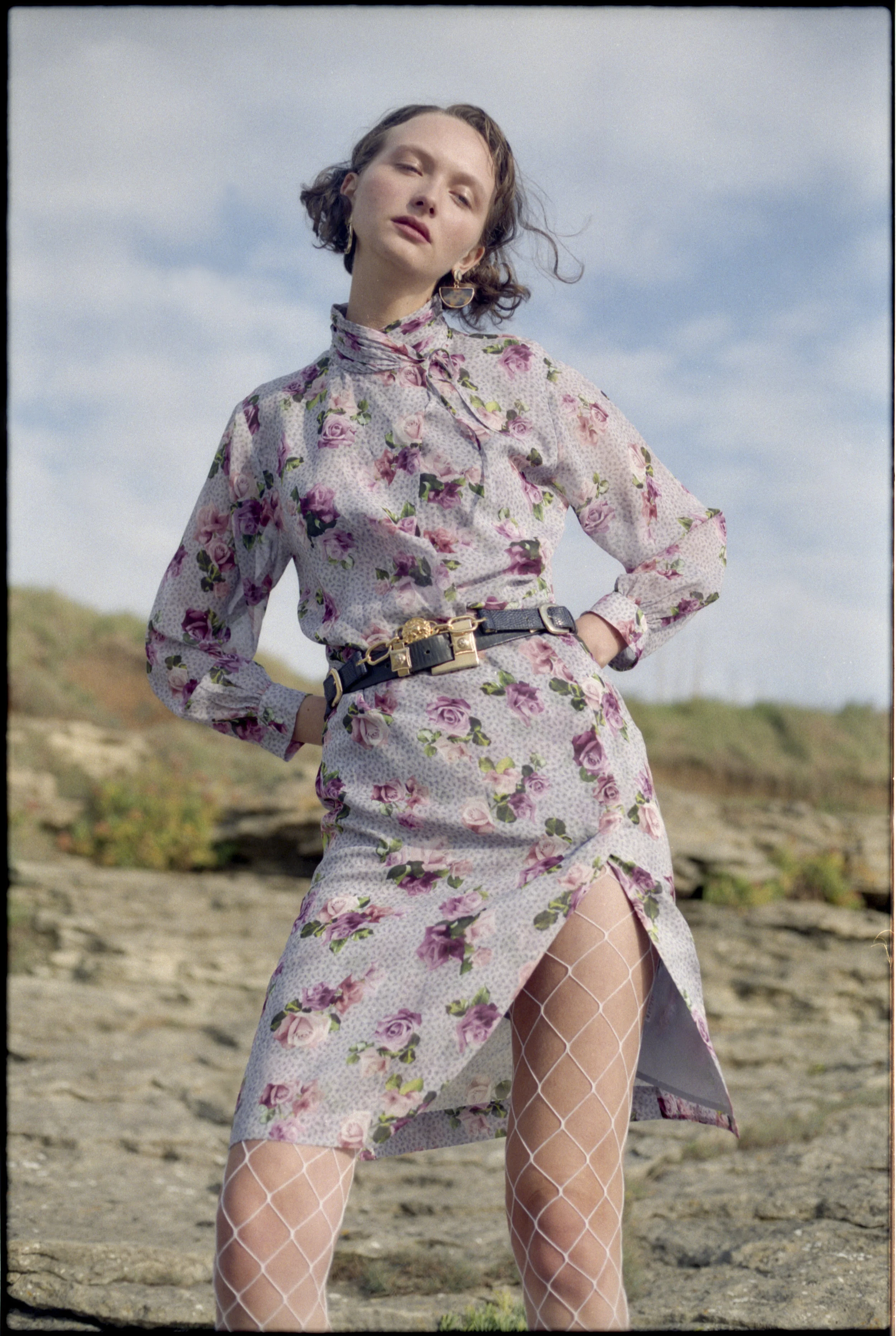 dress TOPSHOP UNIQUE , belts VINTAGE, earrings TOPSHOP , fishnet tights STYLIST'S OWN