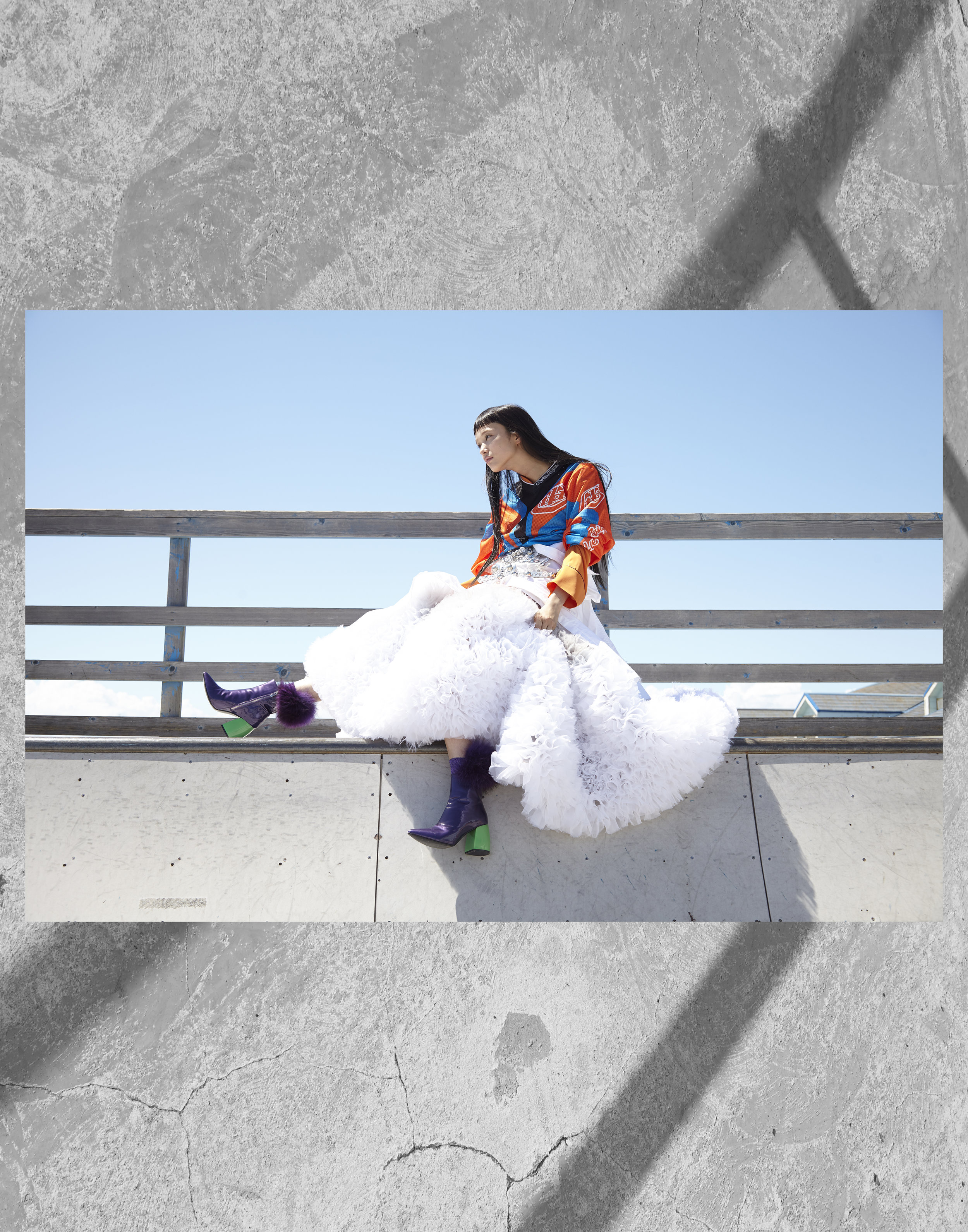 shirt TROY LEE DESIGN , corset KING, skirt TOMO KOIZUMI , fur socks FAKURI X G.V.G.V , boots G.V.G.V