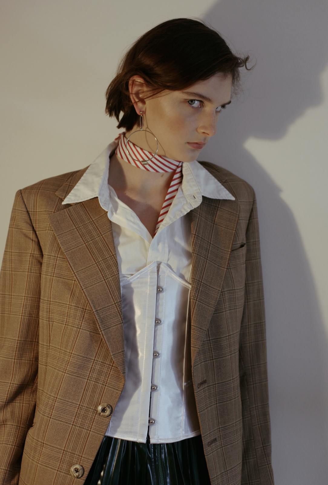 jacket VINTAGE, earring JUSTINE CLENQUET , scarf STYLIST'S OWN, skirt TOGA PULLA