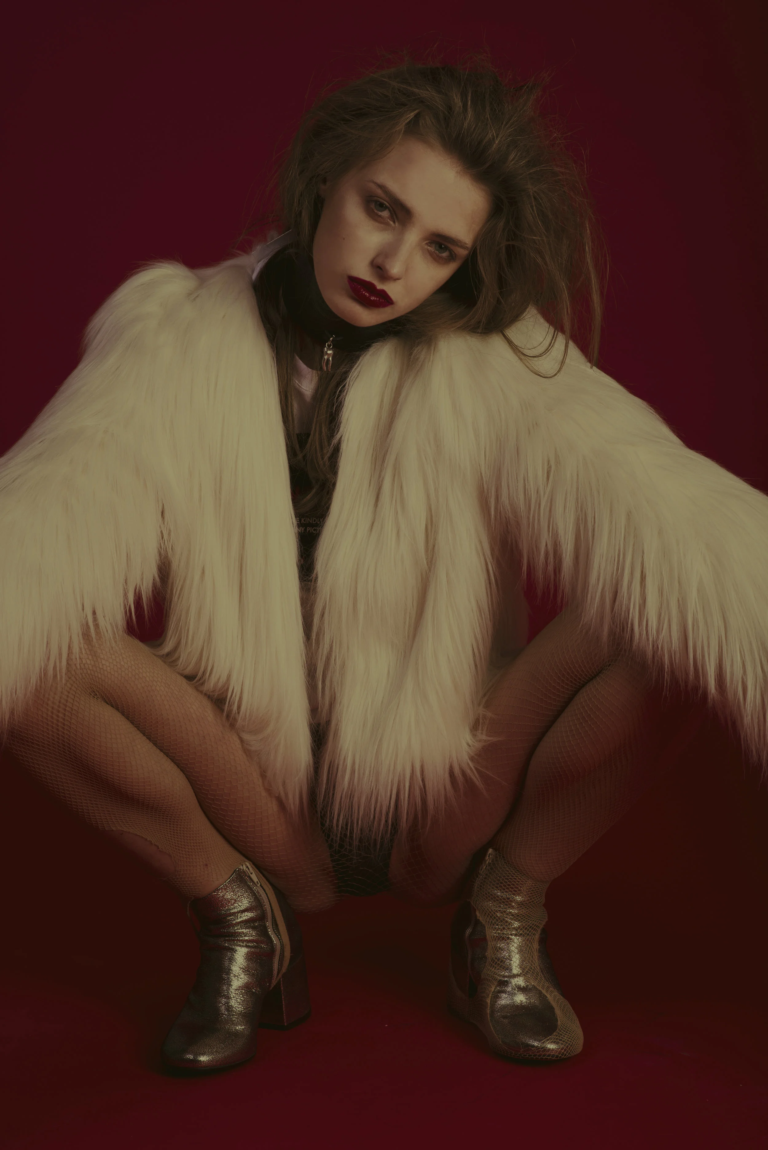 chocker BLING BLING BY ALISON BIZZI , faux fur GIAMBA , t-shirt MSGM, body INDIVIDUALS, shoes MM6 MAISON MARTIN MARGIELA