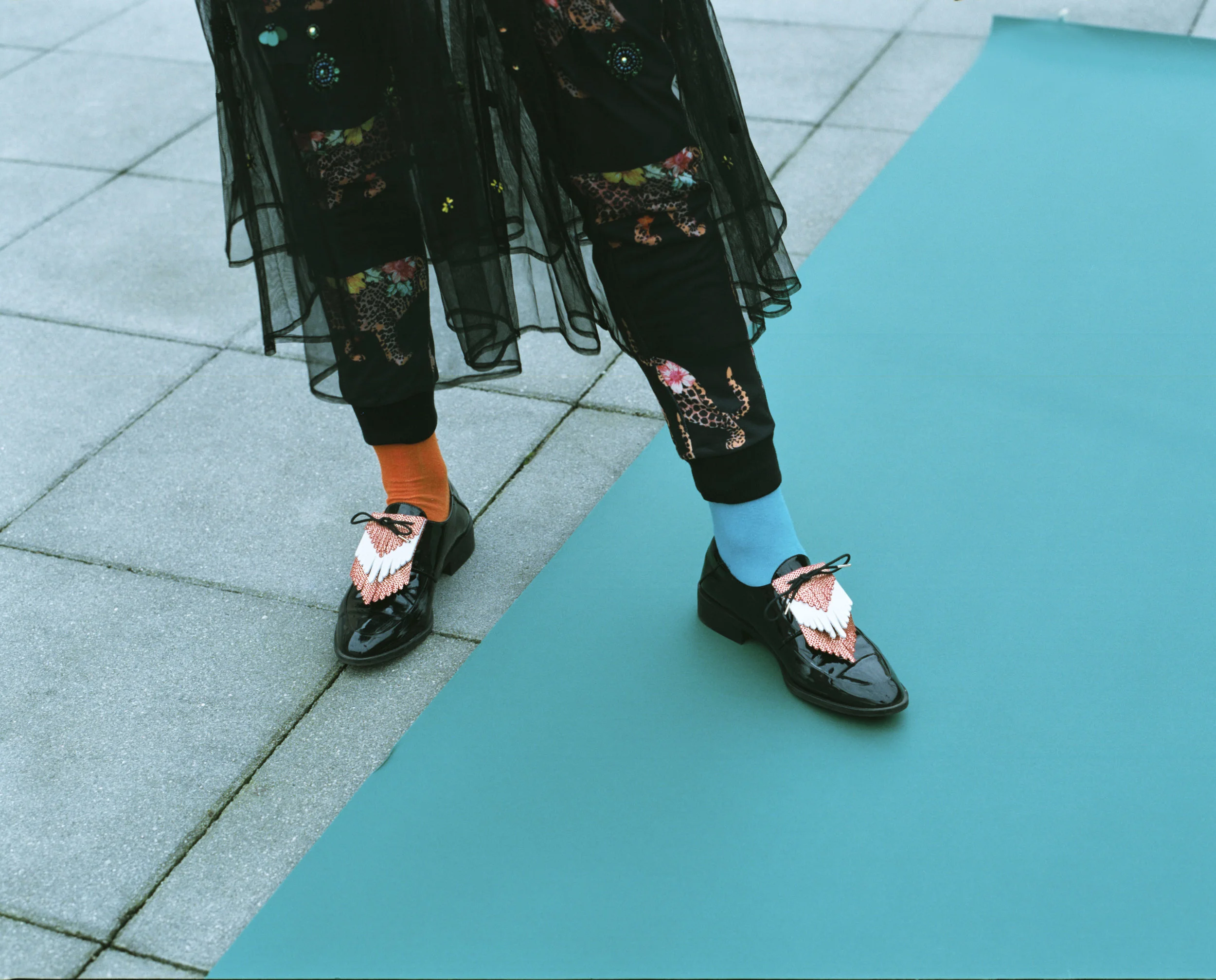 dress ASOS , sweater + pants ADIDAS, socks PIERE CARDIN, shoes ZARA CUSTOMISED WITH RAOULLE ACCESSORIES