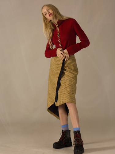red jacket + shoes ZARA , skirt SORRY I'M NOT , socks CALZEDONIA