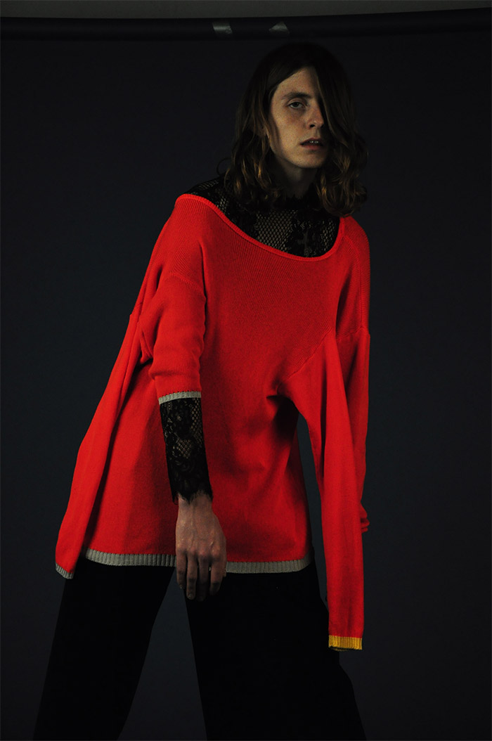 knit jumper VALENTINA KARELLAS, top VINTAGE, leather pants SOPHIE CULL CANDY