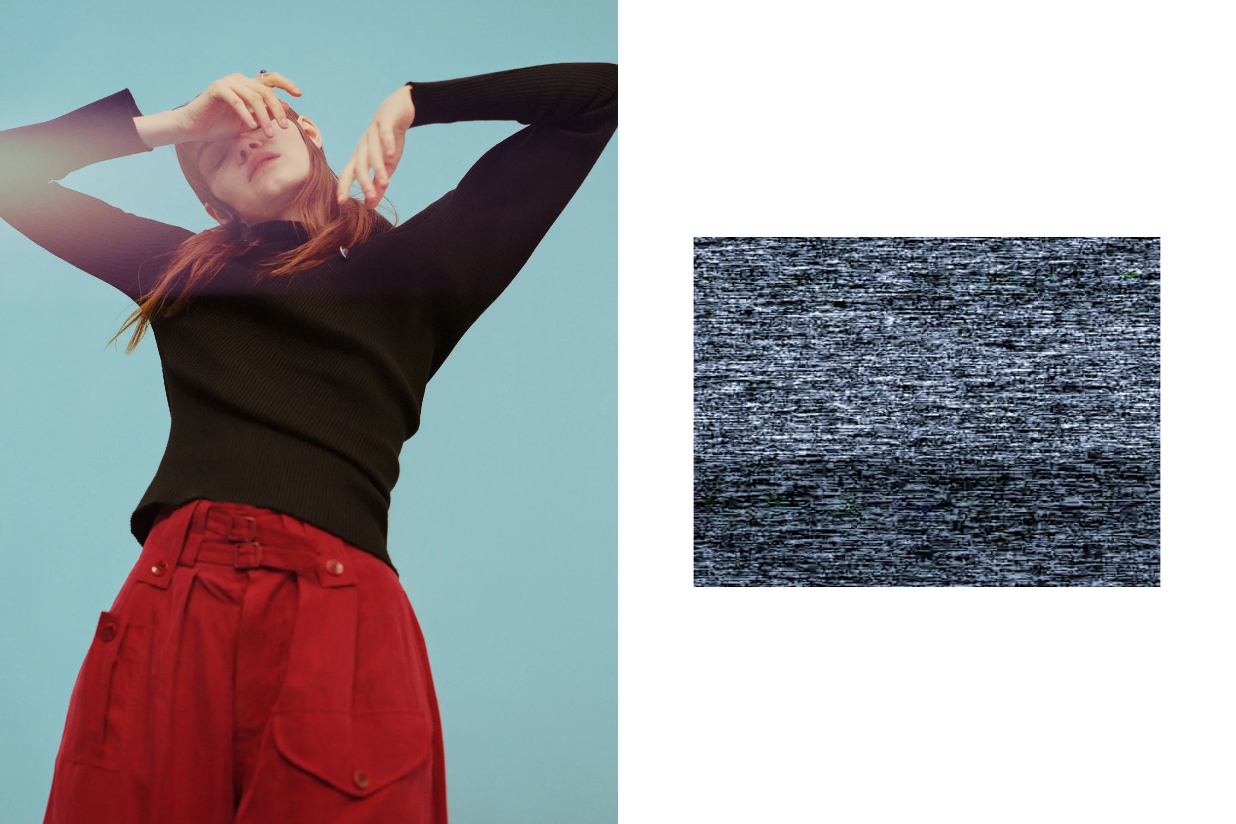 LEFT black ribbed knit top REJINA PYO burgundy silk trousers JOSEPH , earring worn as brooch URIBE x REJINA PYO 