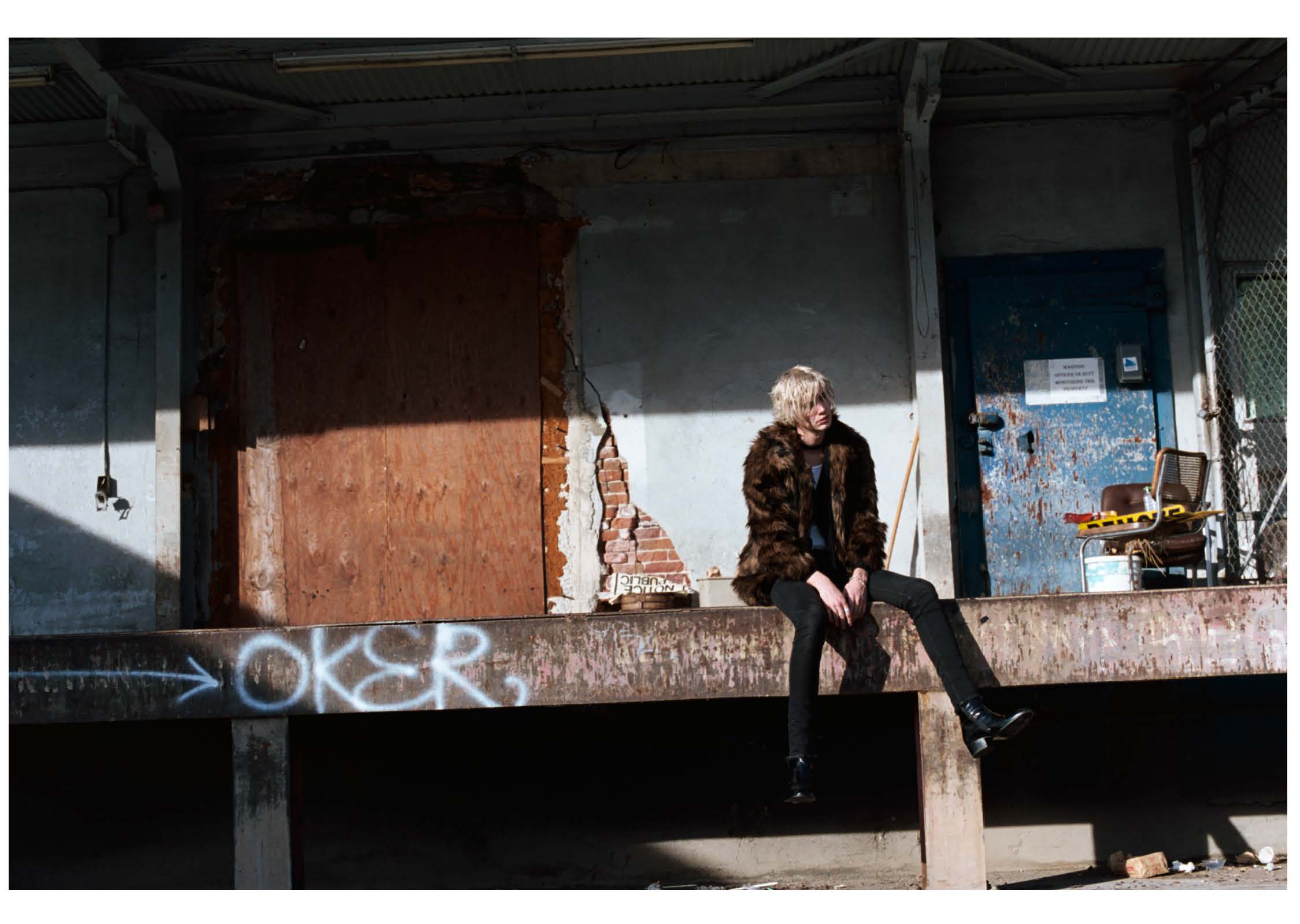 jacket ROBERTO CAVALLI , top THE KOOPLES , vest ANN DEMEULEMEESTER , denim SAINT LAURENT , scarf VINTAGE, boots J.LINDEBERG ,