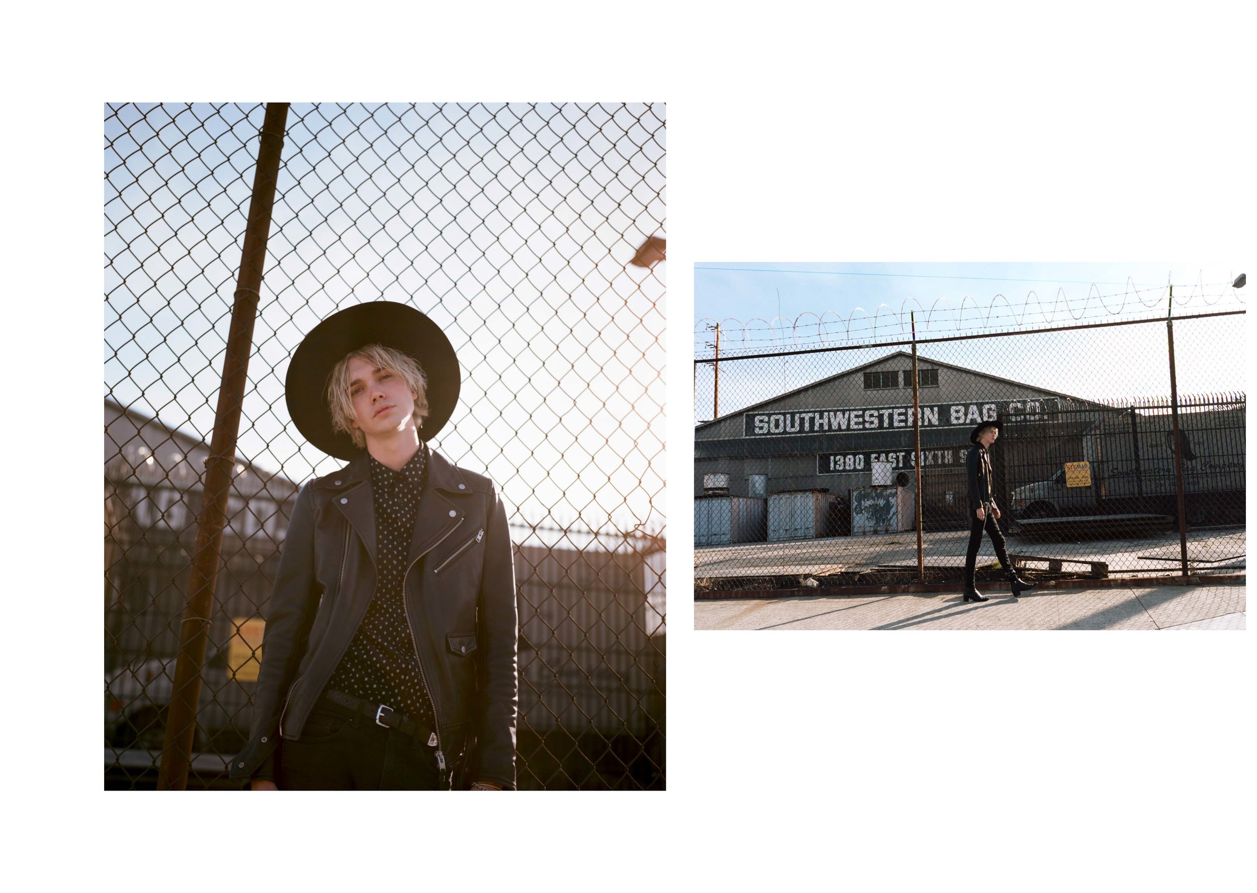 jacket + shirt + belt J.LINDEBERG , denim BLK DNM , hat + boots SAINT LAURENT , 