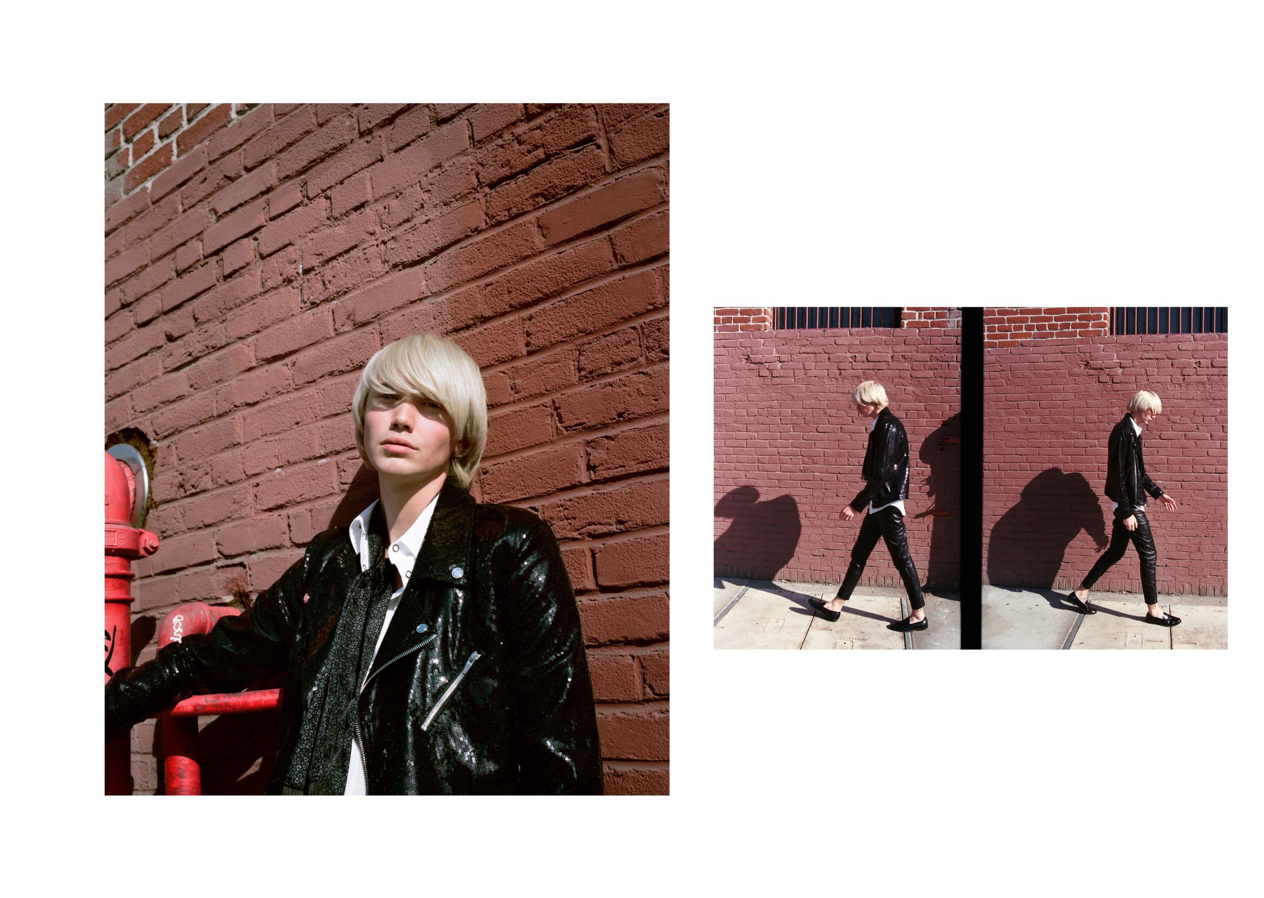 jacket ASHISH , trousers BLK DNM , shirt + scarf THE KOOPLES , shoes SAINT LAURENT , 