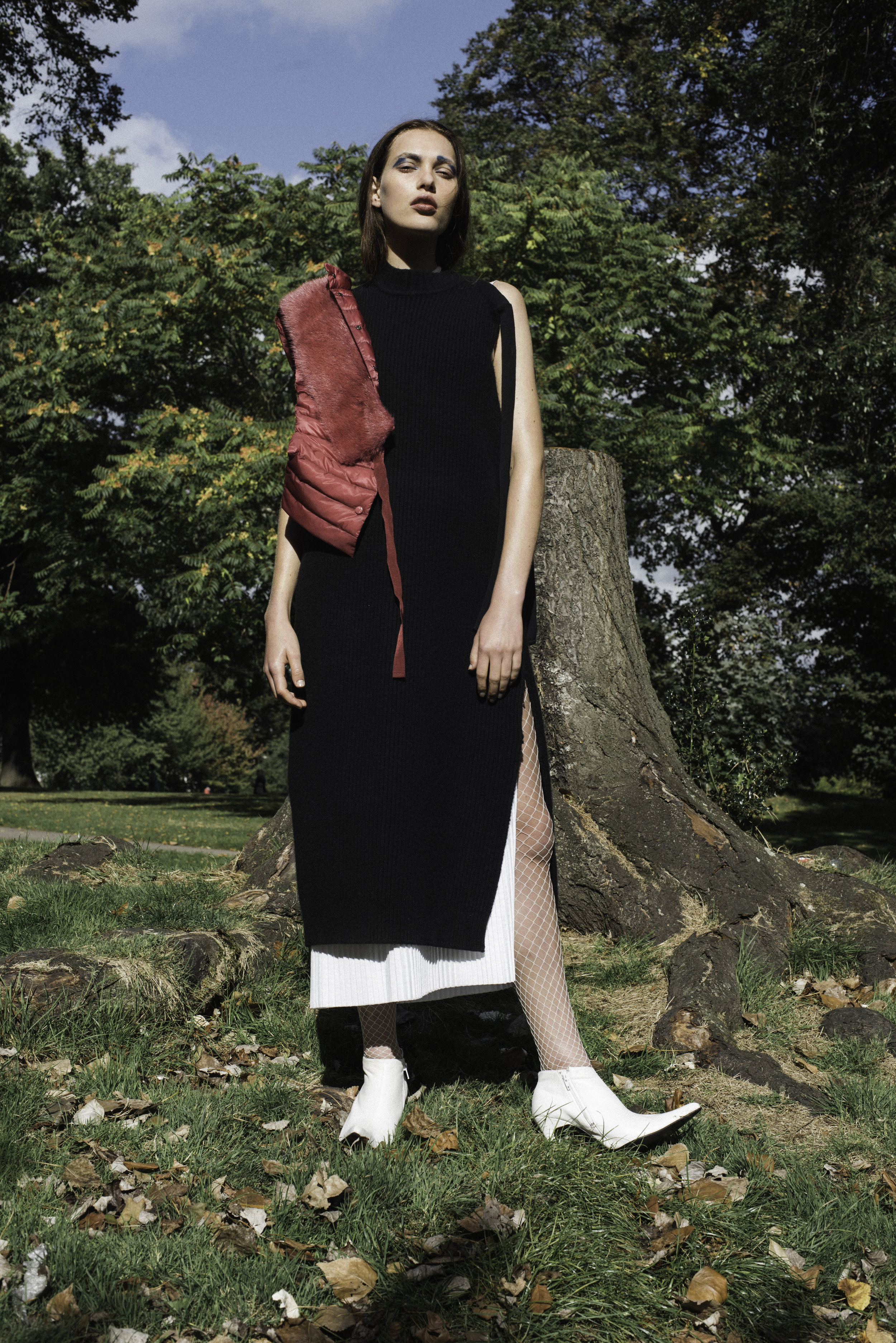 vest MONCLER , knit dress PHOEBE ENGLISH xJOHN SMEDLEY, dress YULIA KONDRANINA, shoes FAUSTINE STEINMETZ
