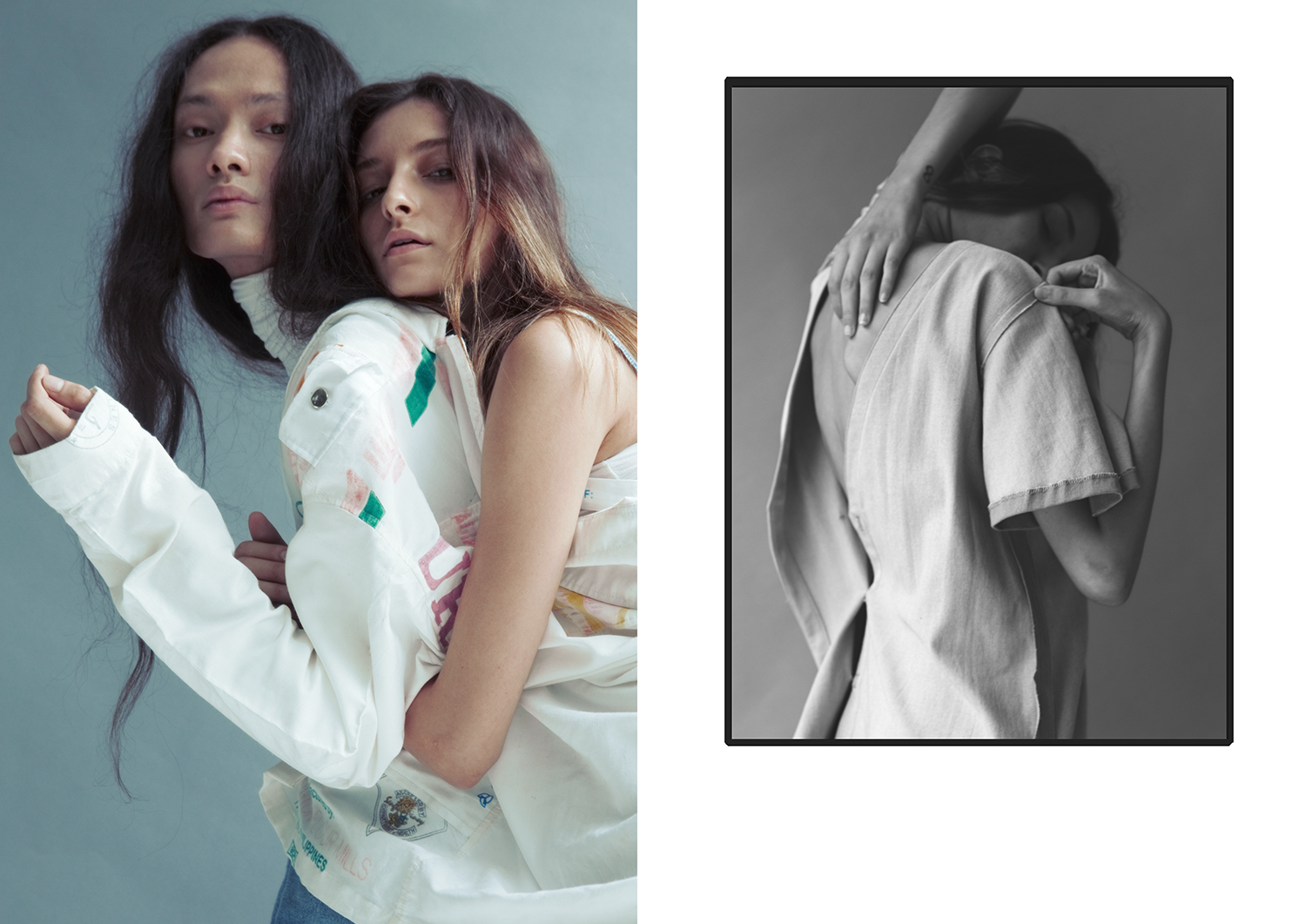 jullian wears jacket THE ARTISAN, rafaela wears denim dress BASIC MOVEMENT