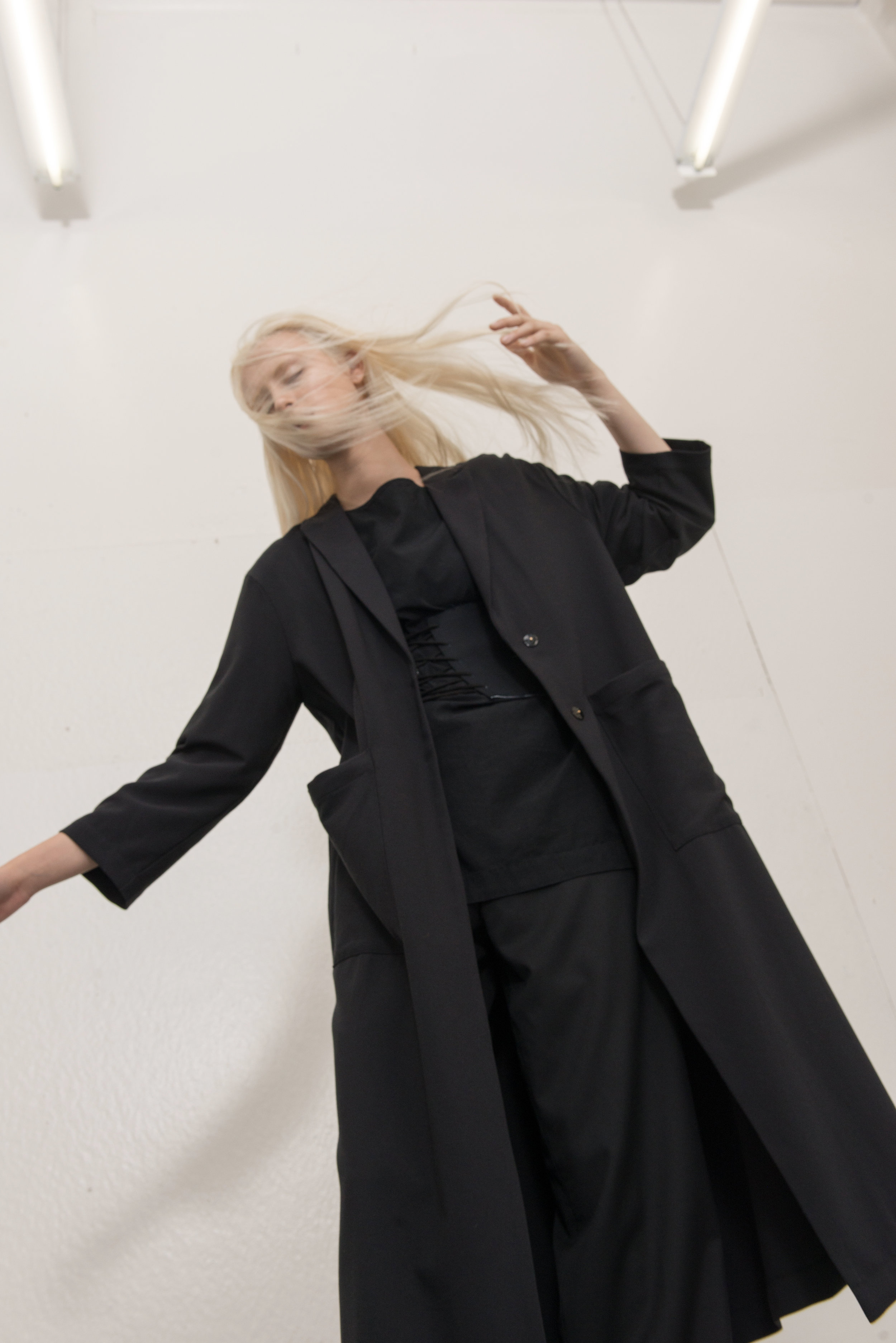 coat STYLIST'S OWN, top COS, pants THEORY, shoes COS