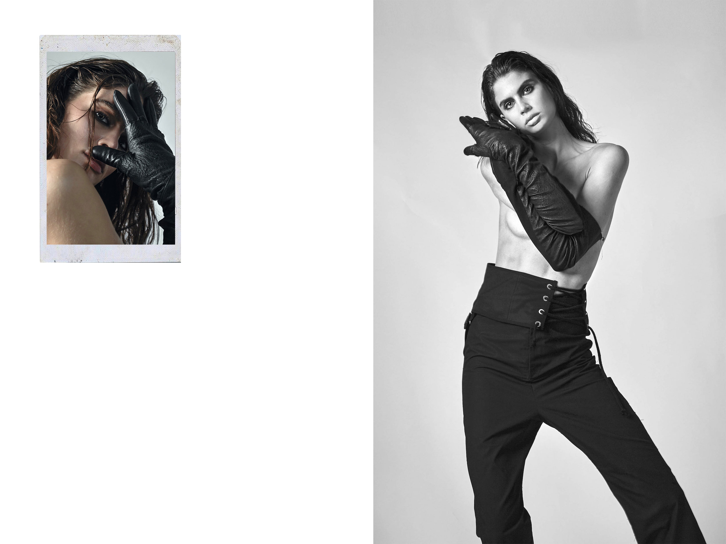 gloves + corset STYLIST'S OWN, trousers ANTONIO VATTEV