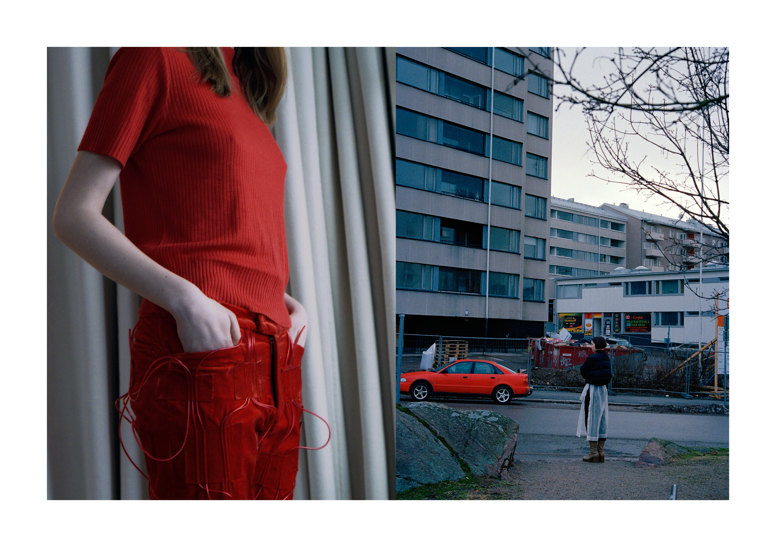 LEFT trousers Satu Rauhamäki, Maria Korkeila & Emilia Kuurila, top STYLIST'S OWN, RIGHT
